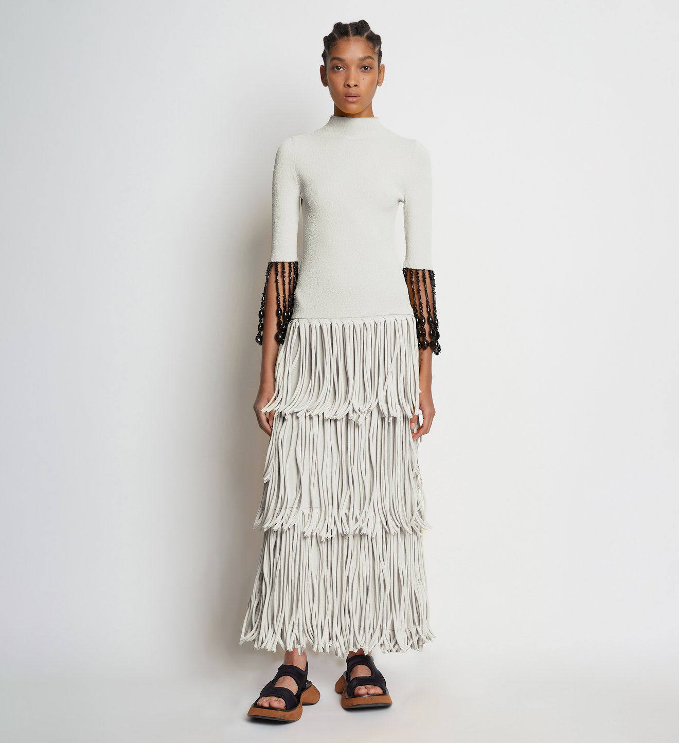 Textured Knit Beaded Fringe Dress