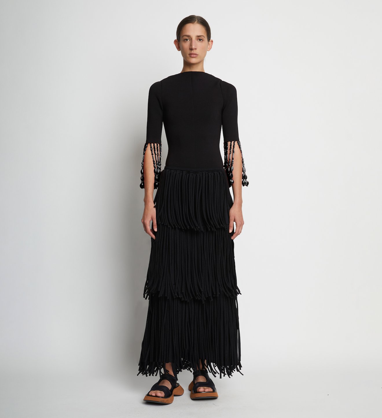 Textured Knit Beaded Fringe Dress