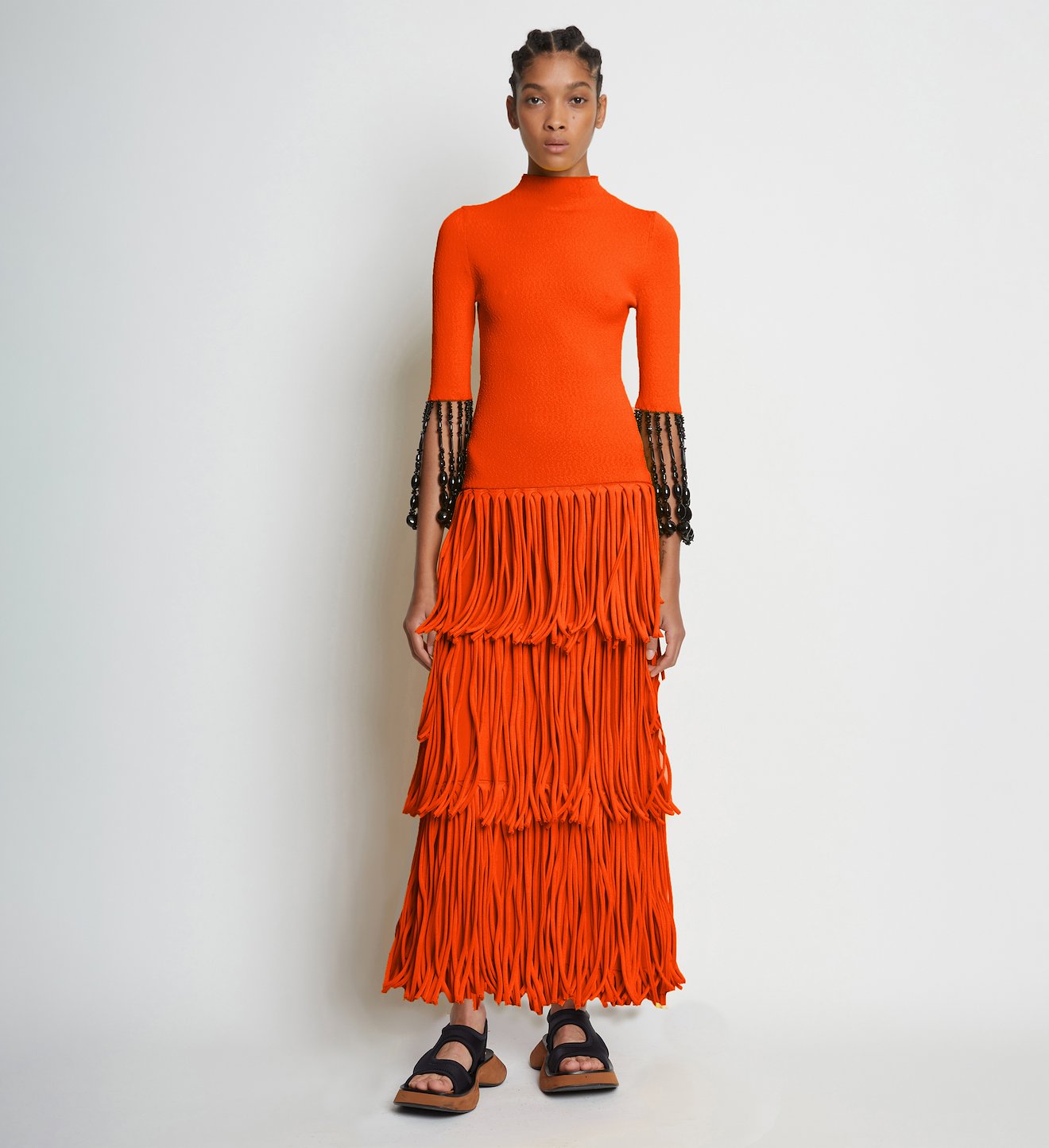 Textured Knit Beaded Fringe Dress