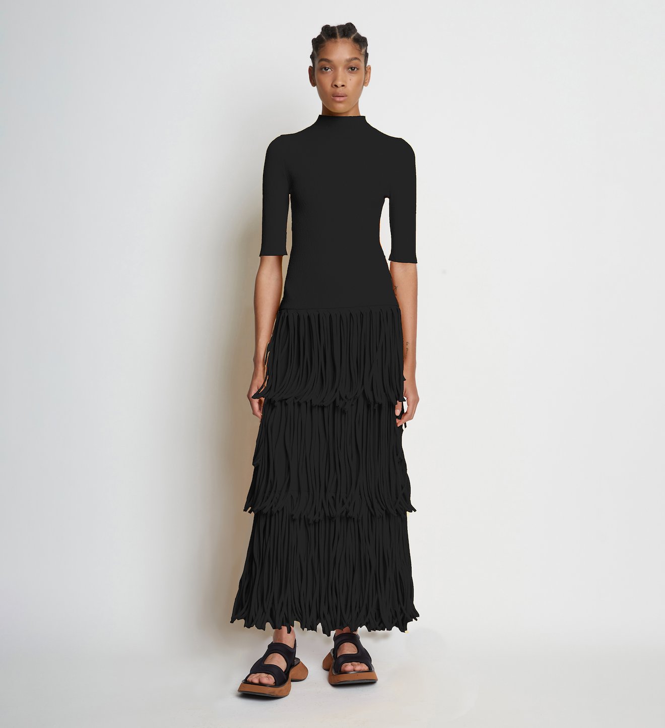 Textured Knit Fringe Dress