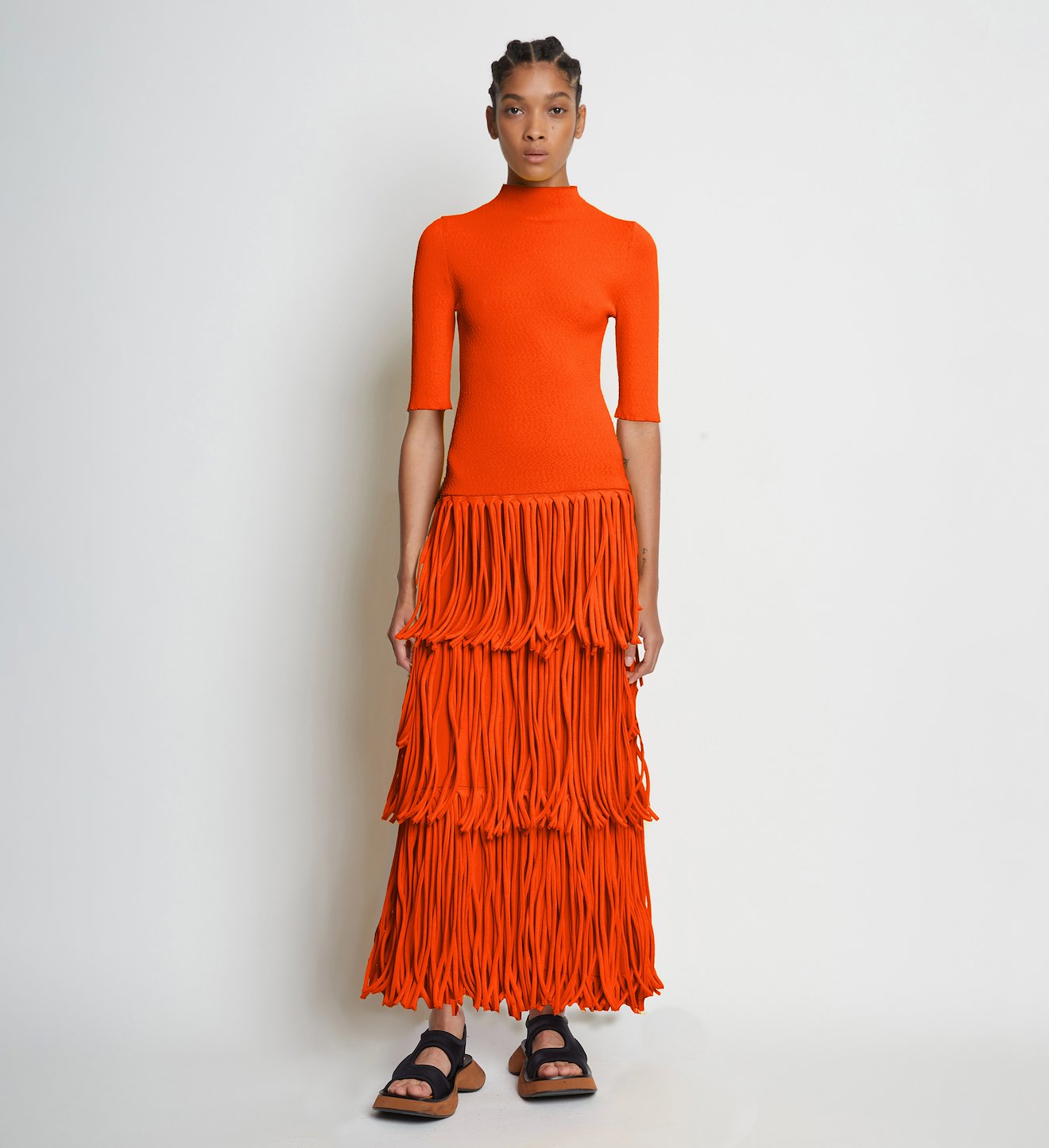Textured Knit Fringe Dress