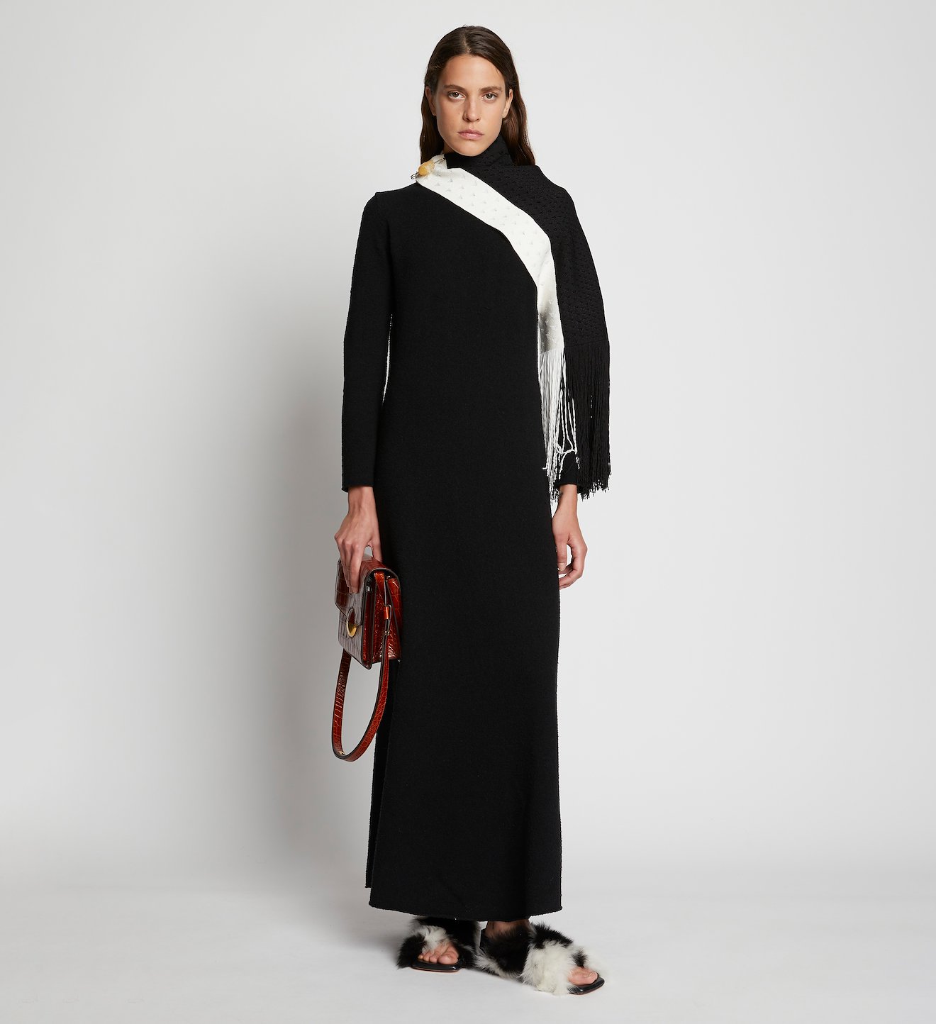 Textured Knit Fringe Scarf Dress