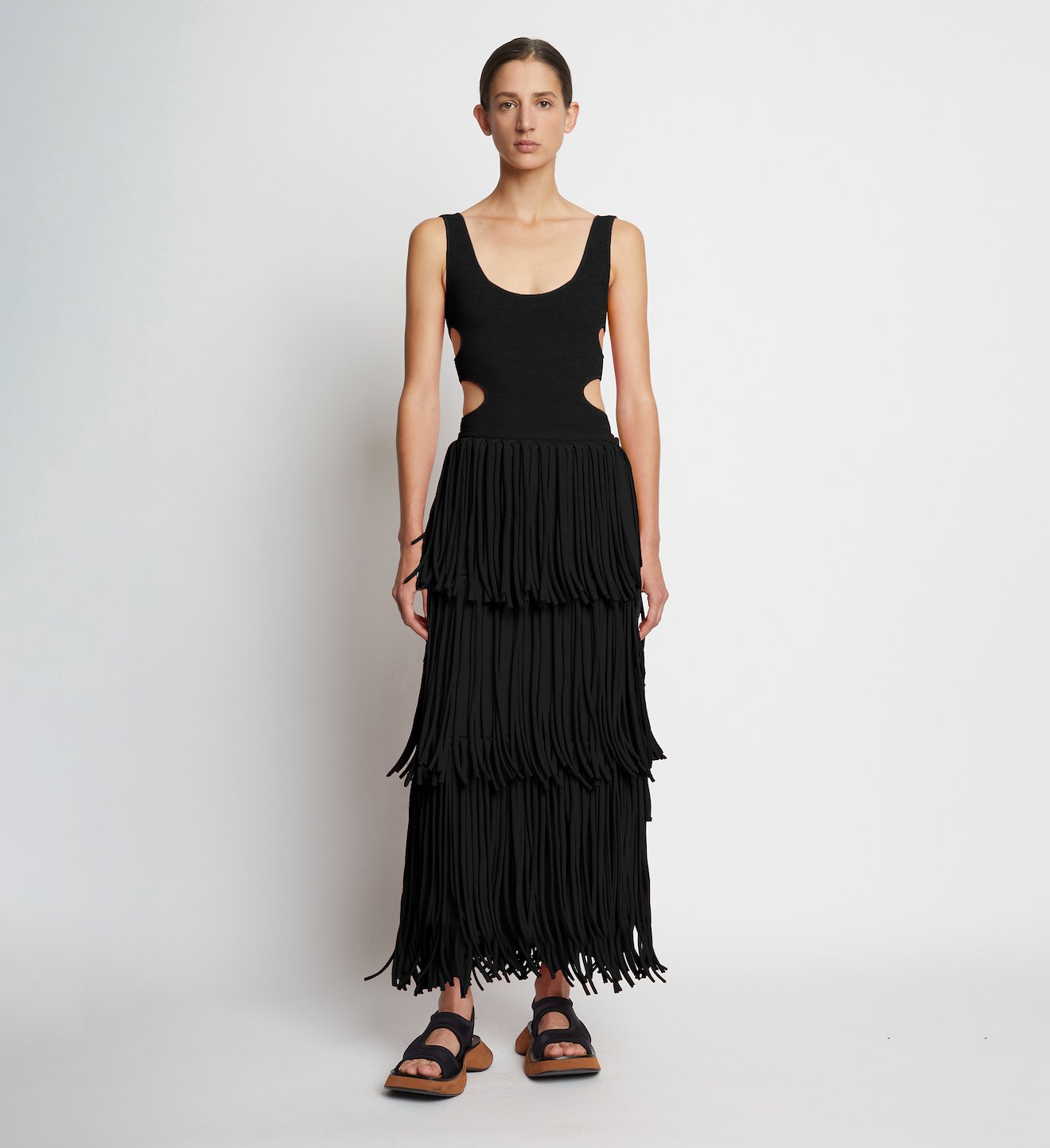 Textured Knit Fringe Skirt