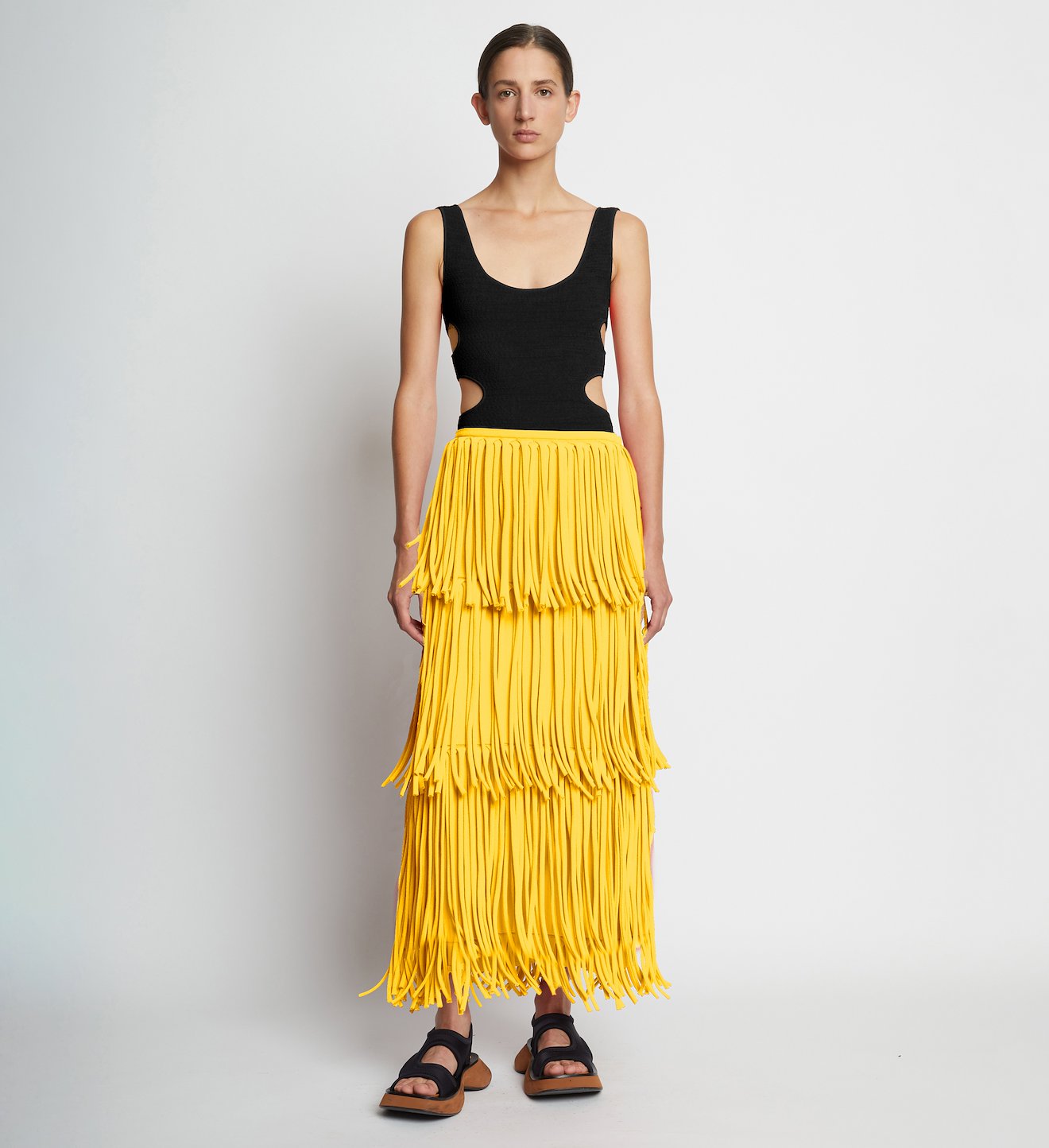 Textured Knit Fringe Skirt