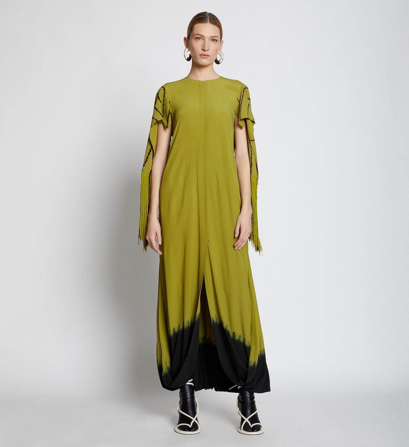 tie-dye fringe gathered dress