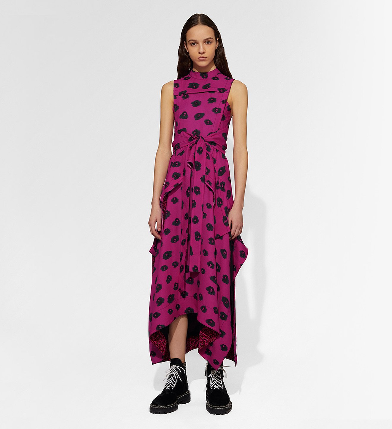 Tie-Front Printed Crepe Dress