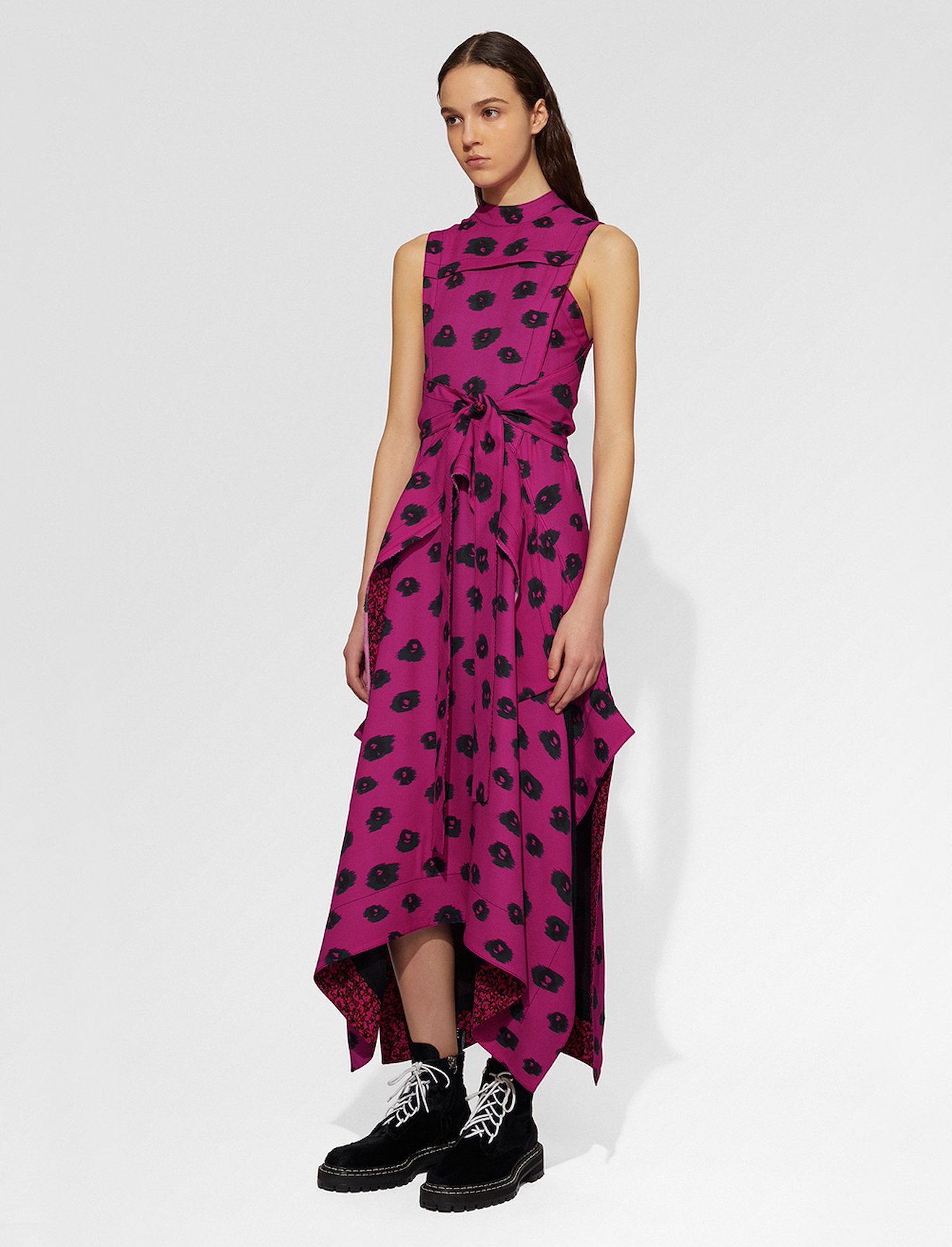 Tie-Front Printed Crepe Dress #1