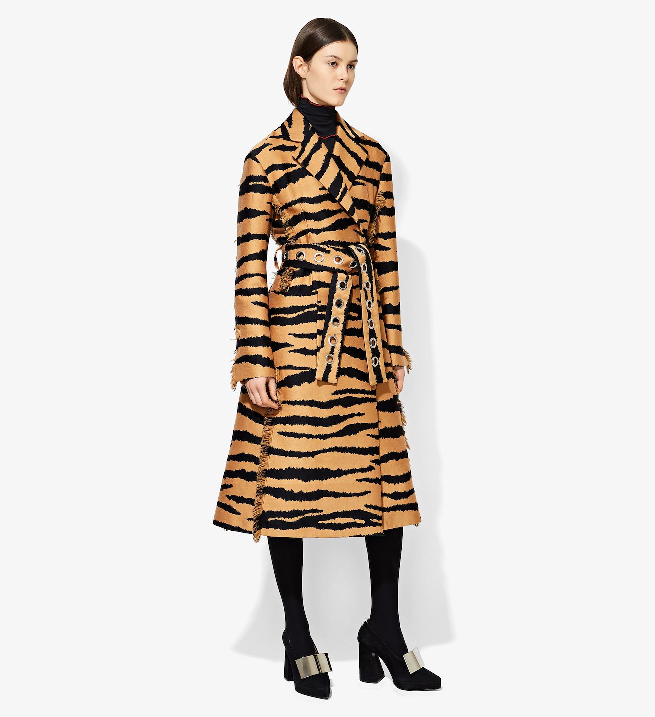 Tiger Jacquard Belted Coat in brown | Proenza Schouler