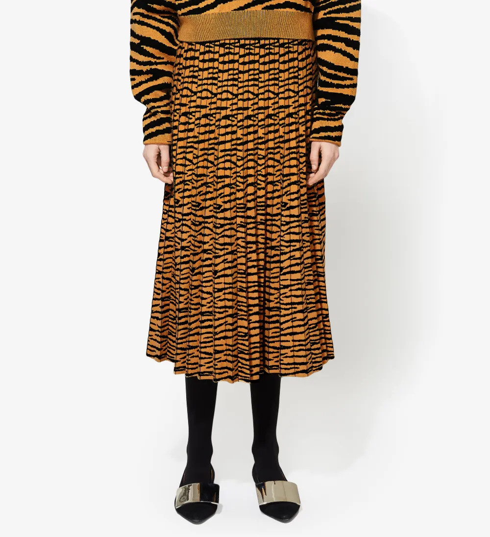 Tiger Jacquard Knit Pleated Skirt