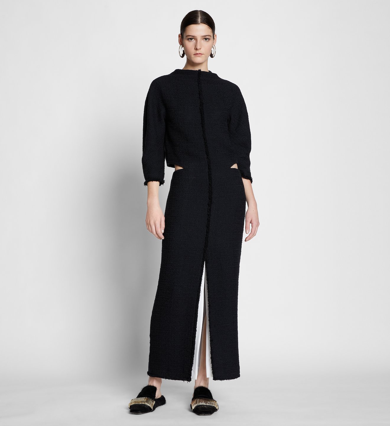 Tweed Cut Out Raw Hem Dress