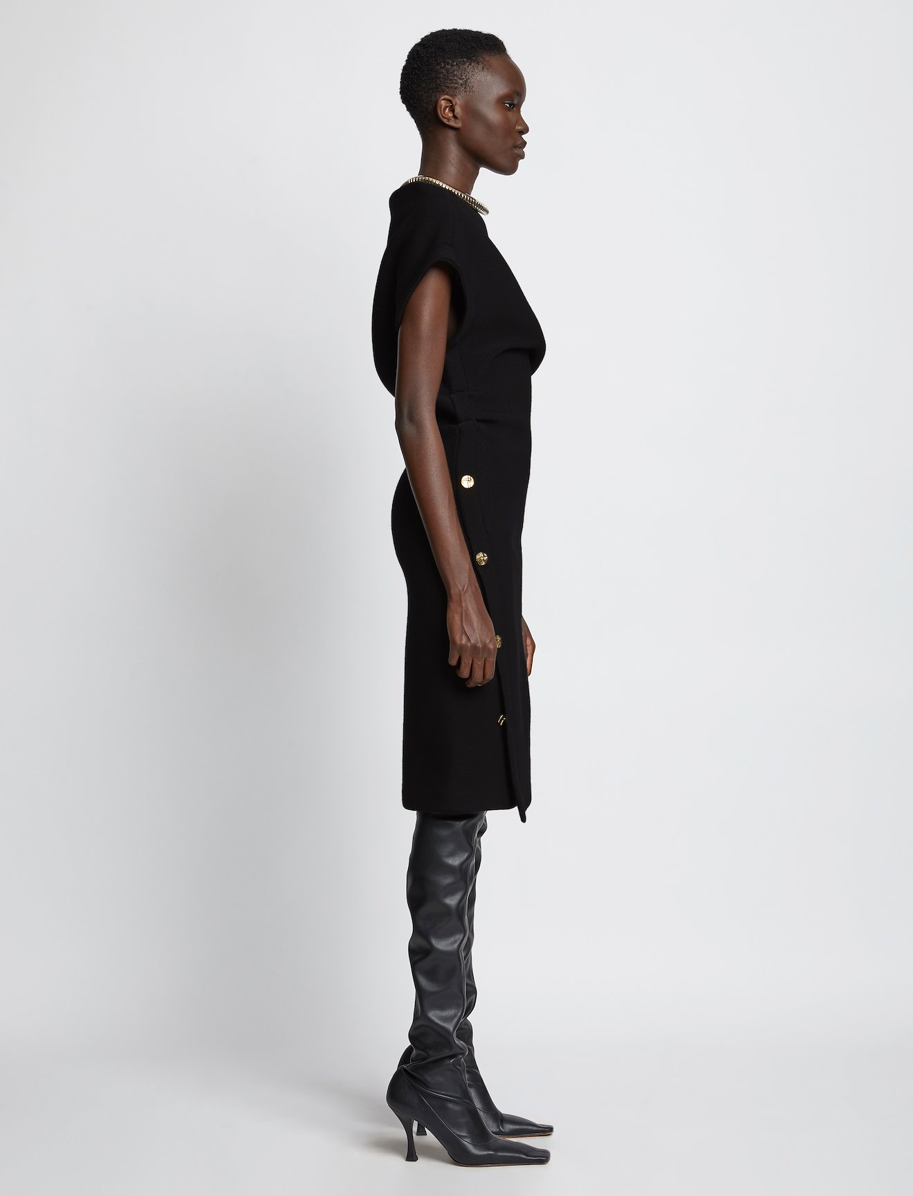 Twisted Off Shoulder Wool Twill Dress #1