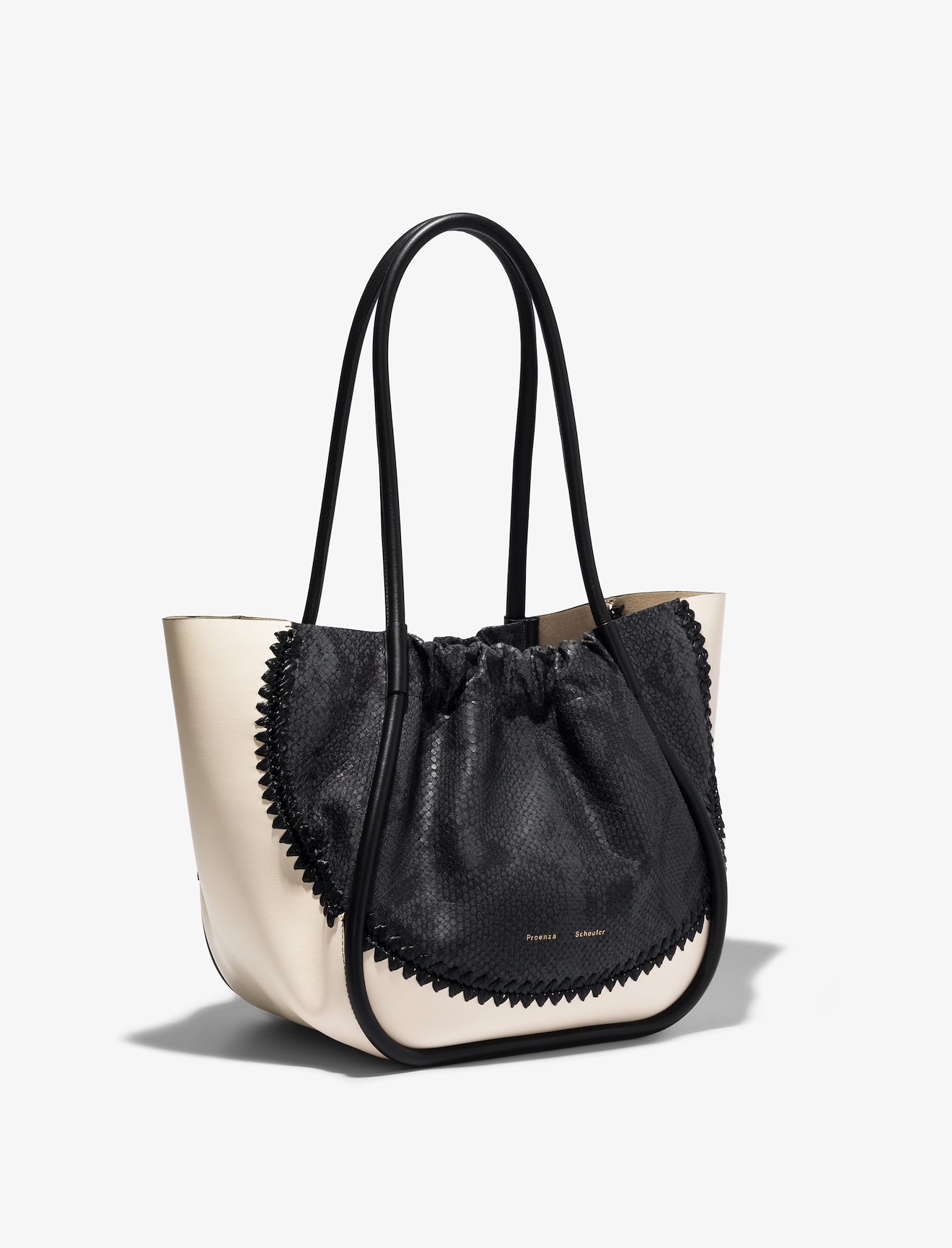 Two Tone Snake Embossed L Ruched Tote #1