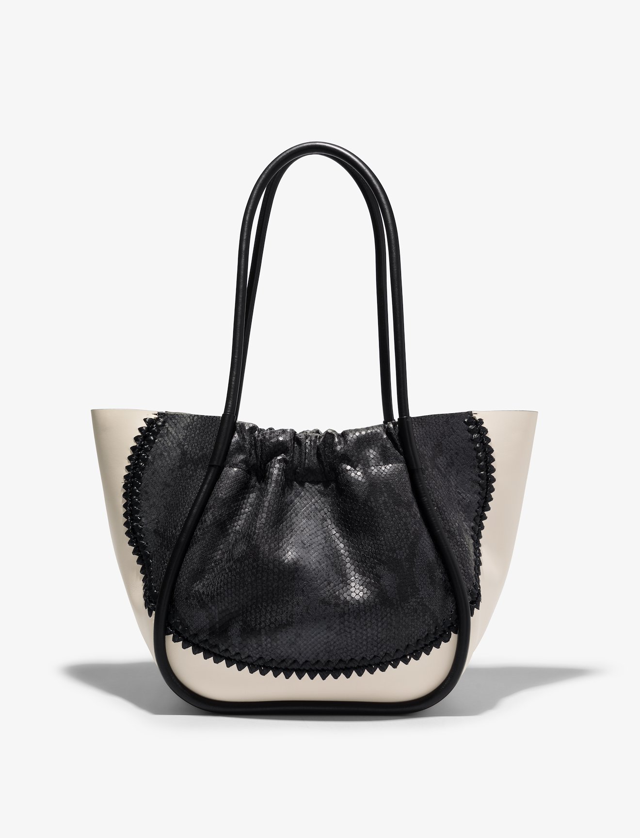 Two Tone Snake Embossed L Ruched Tote #3