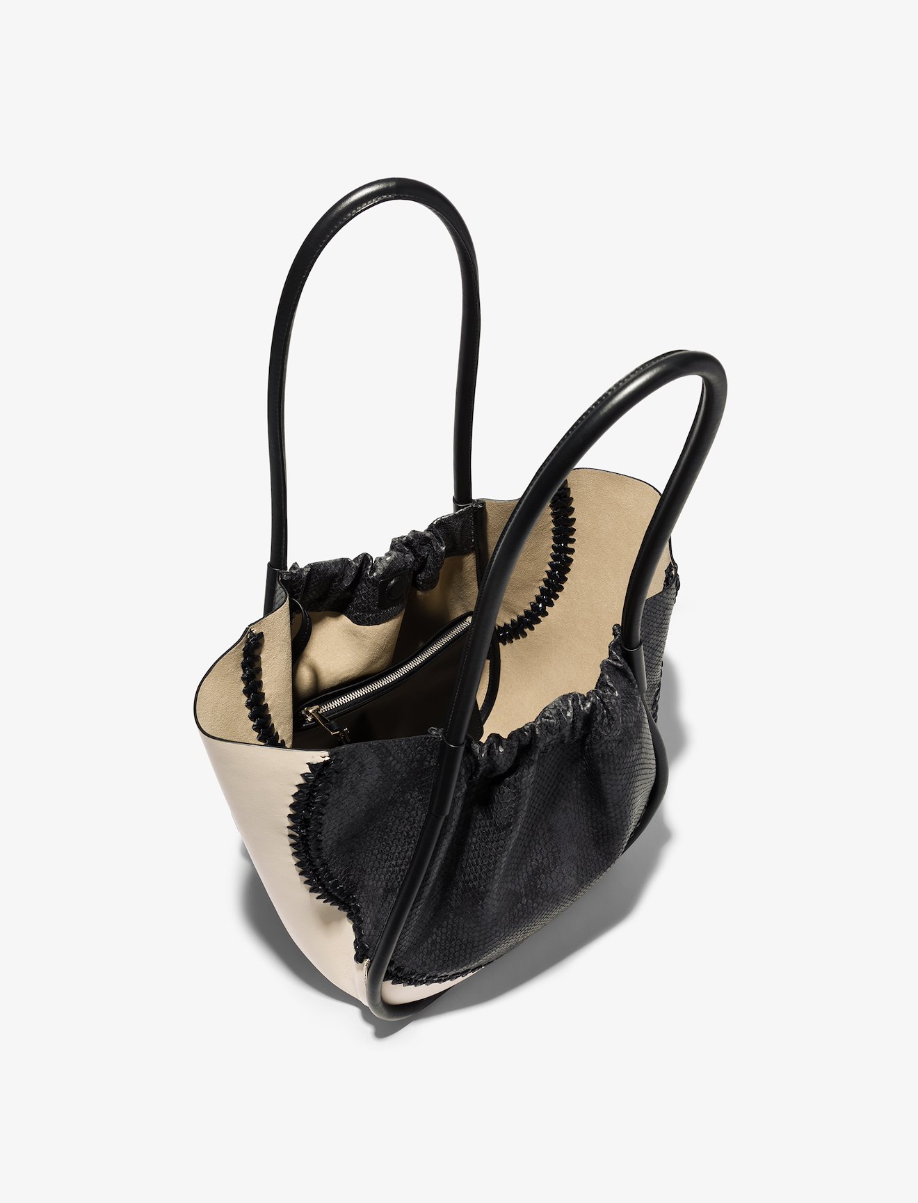 Two Tone Snake Embossed L Ruched Tote #4