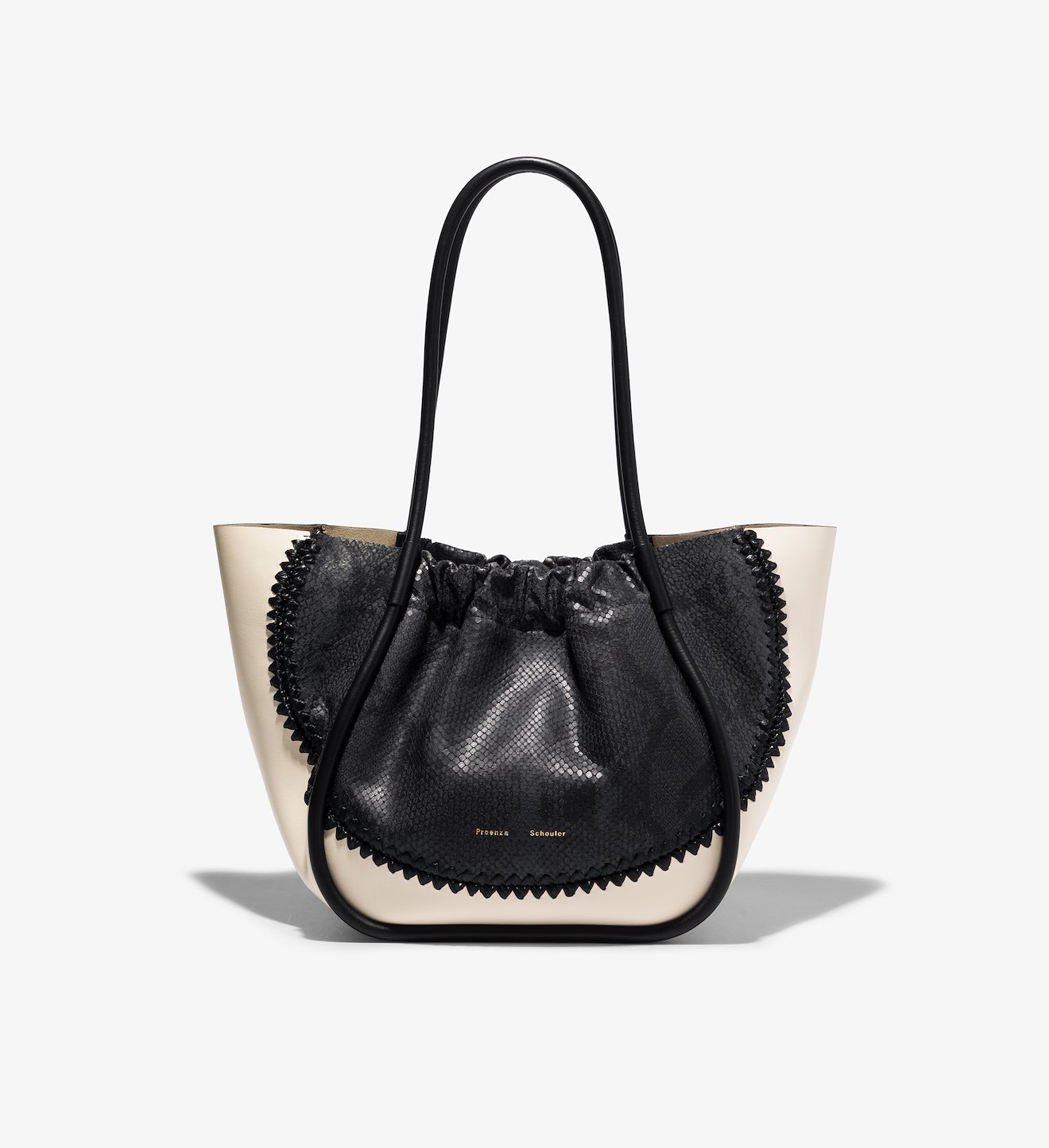 Two Tone Snake Embossed L Ruched Tote