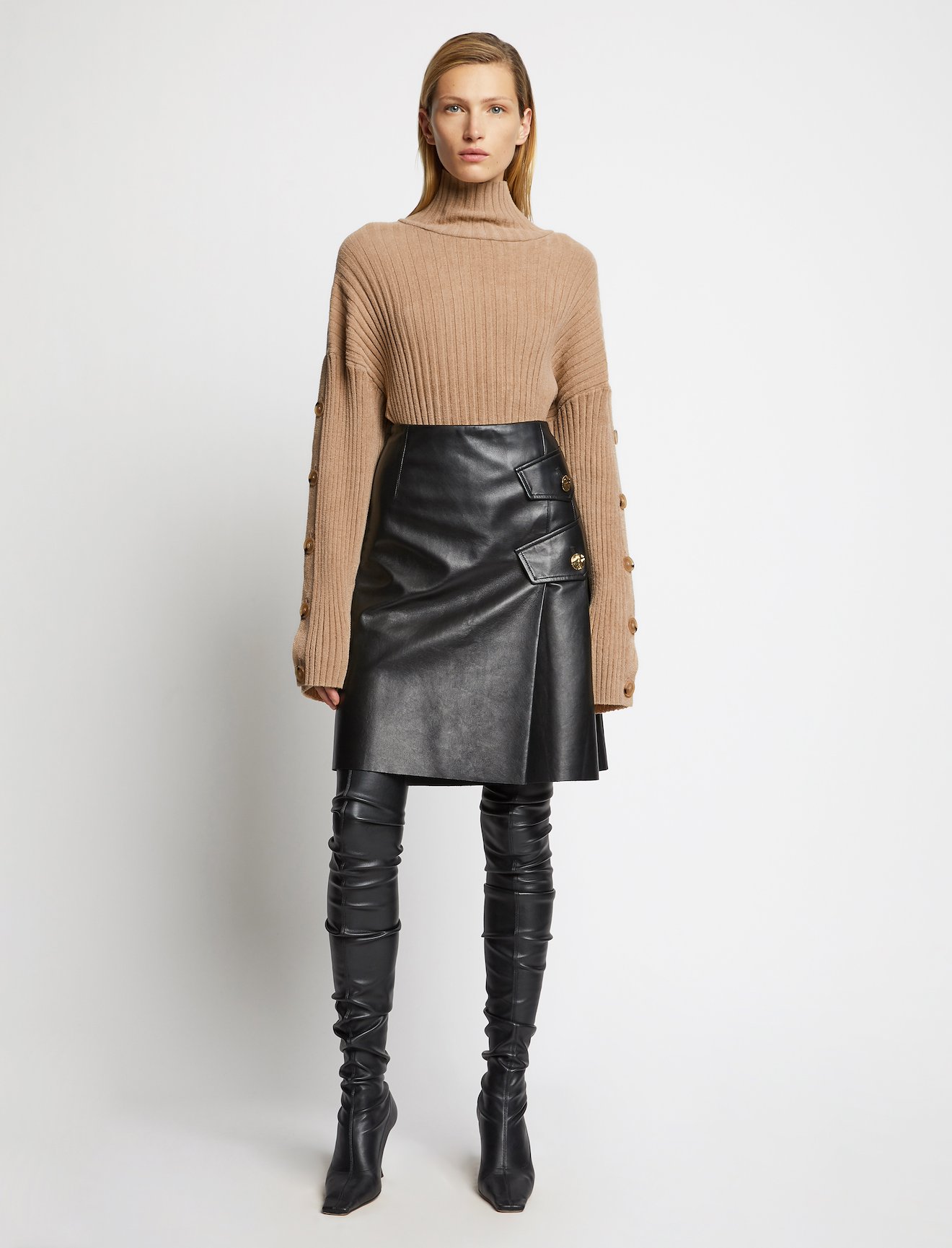 Velvet Merino Buttoned Turtleneck Sweater #1