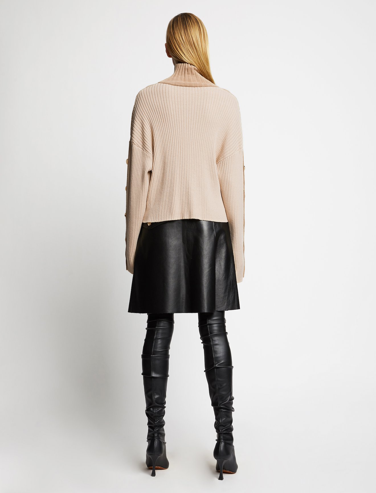 Velvet Merino Buttoned Turtleneck Sweater #2