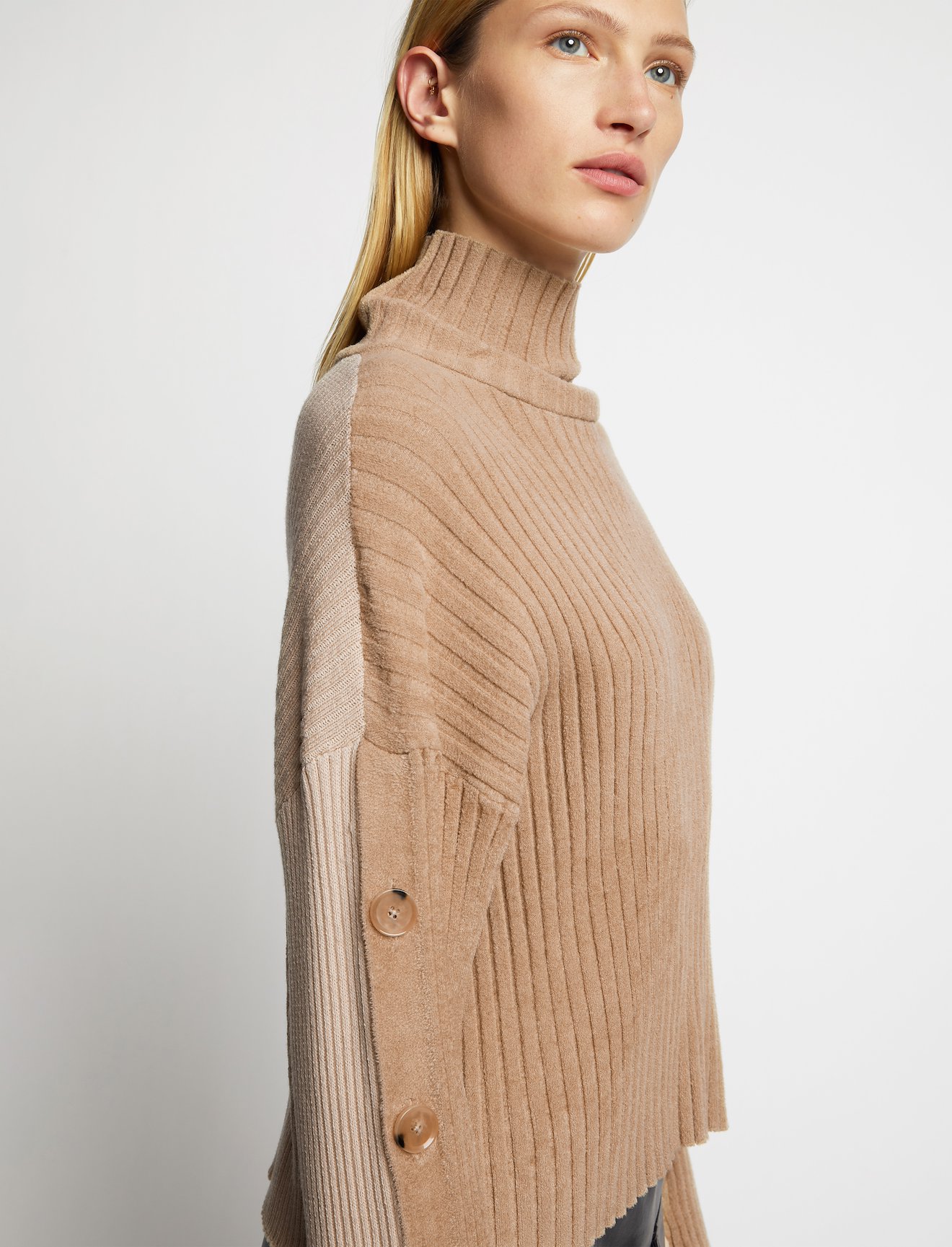 Velvet Merino Buttoned Turtleneck Sweater #3