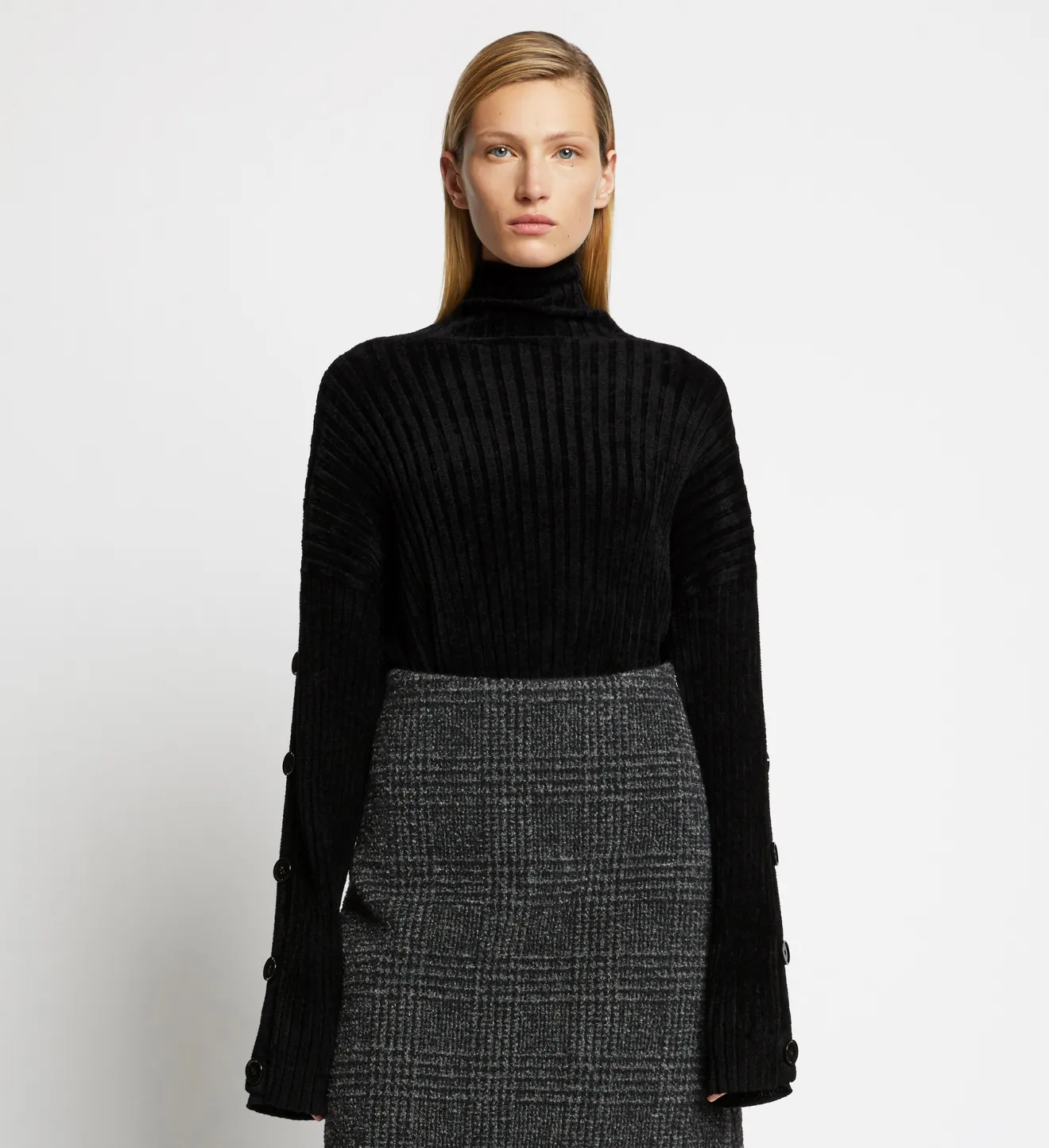 wool skirt turtleneck sweater