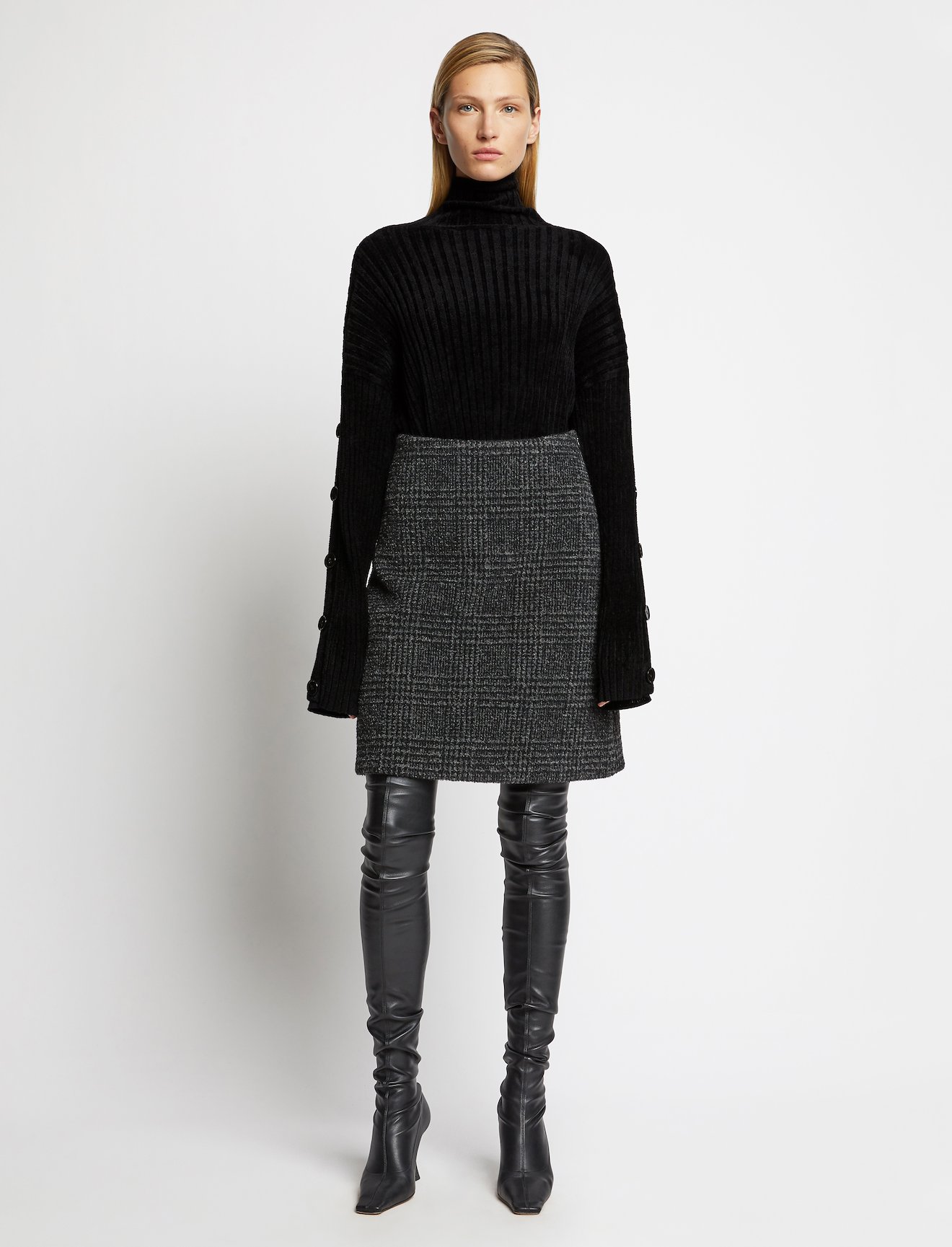 Velvet Merino Buttoned Turtleneck Sweater #1