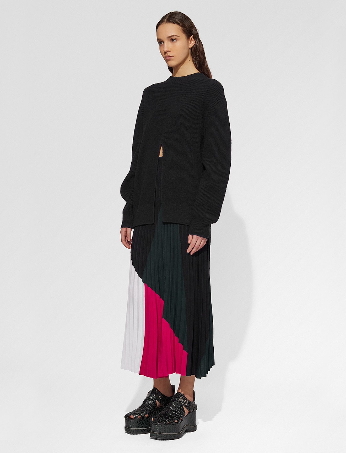 Vented Wool-Cashmere Sweater with Front Slit #1