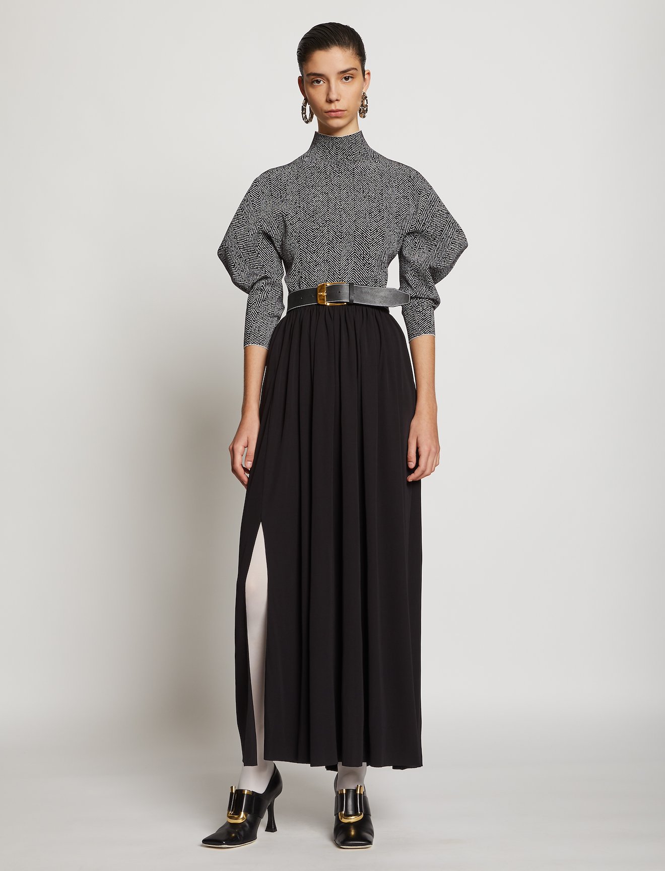 Viscose Jacquard Draped Sleeve Mockneck Knit Top #1