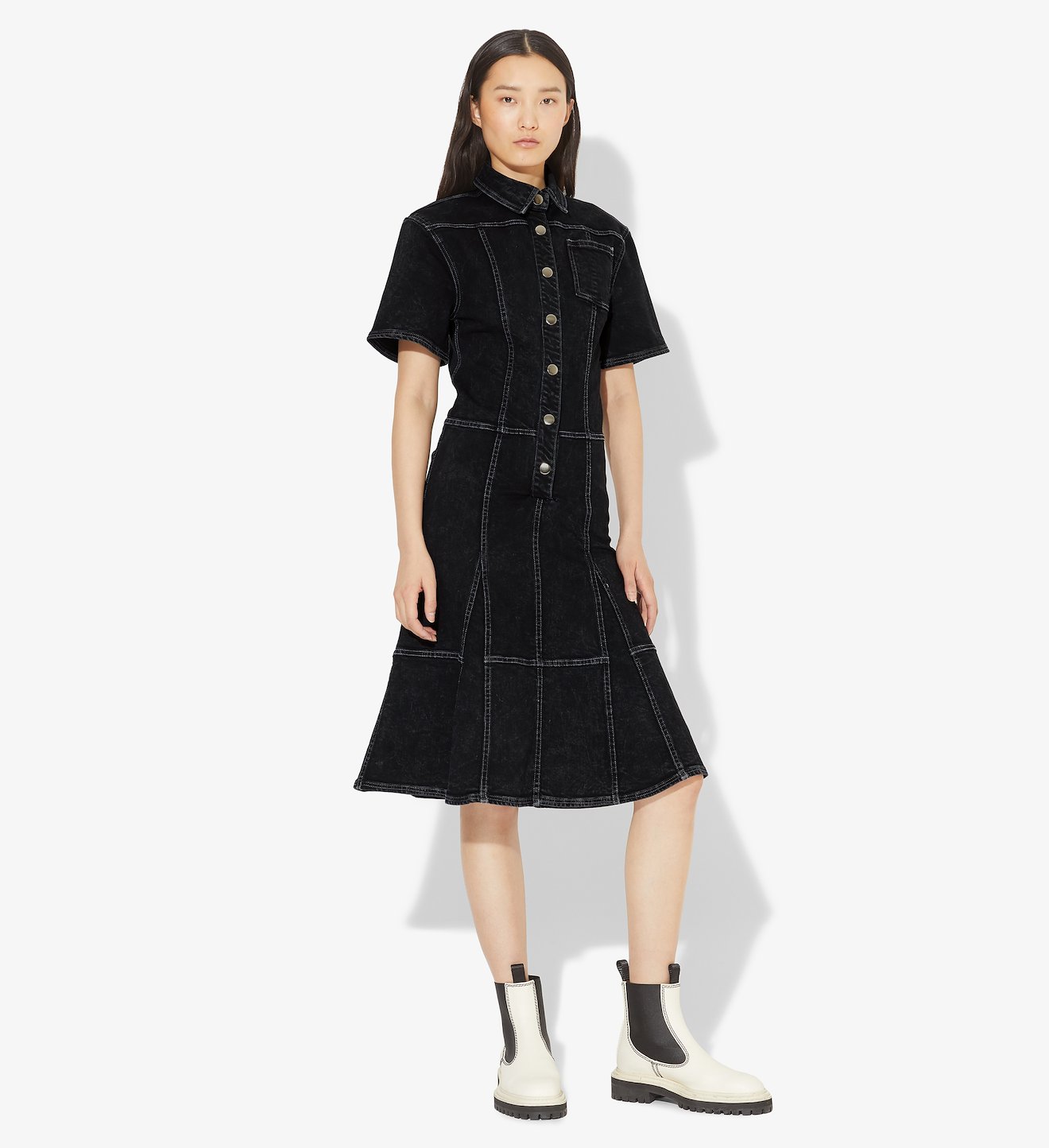 Washed Denim Short Sleeve Dress