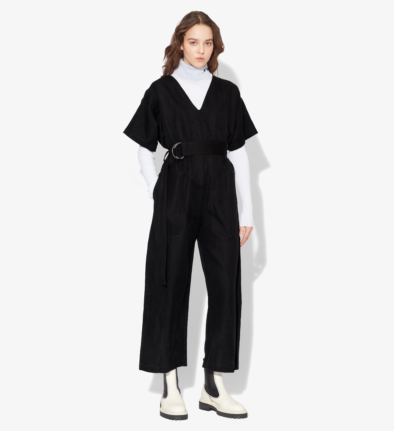 Washed Linen Belted Jumpsuit