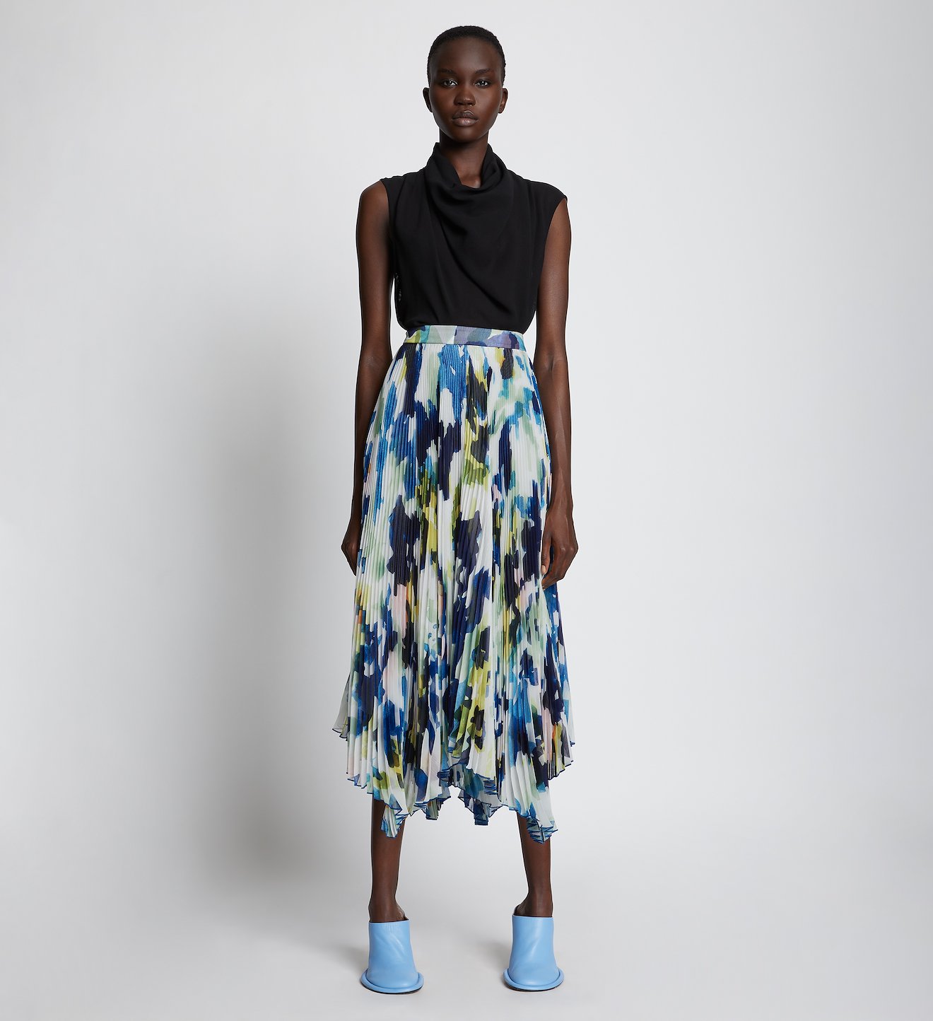 Watercolor Floral Pleated Chiffon Skirt