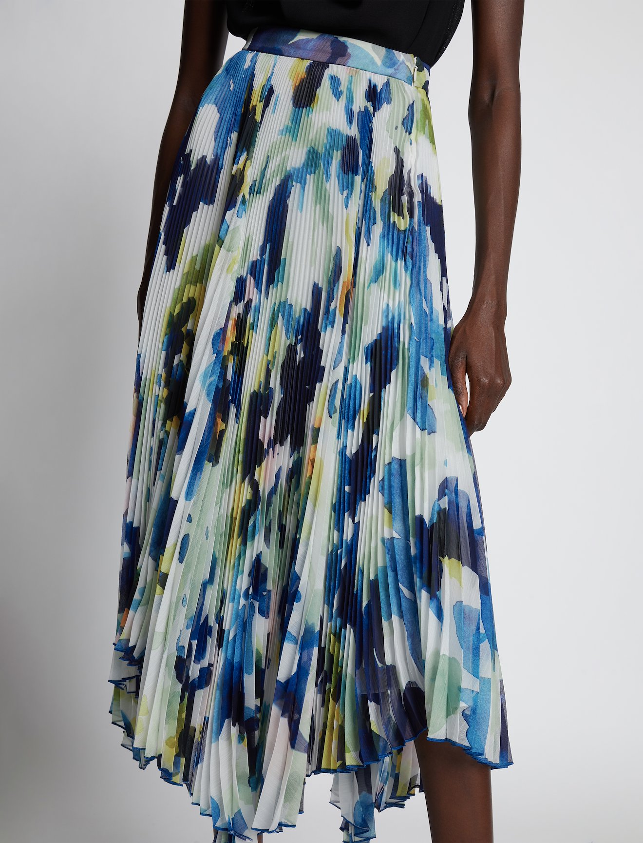 Watercolor Floral Pleated Chiffon Skirt #3
