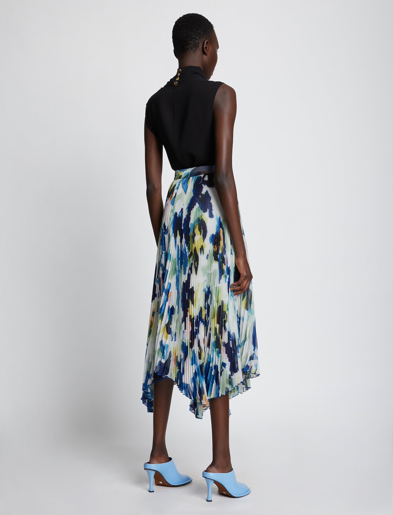 Watercolor Floral Pleated Chiffon Skirt #2
