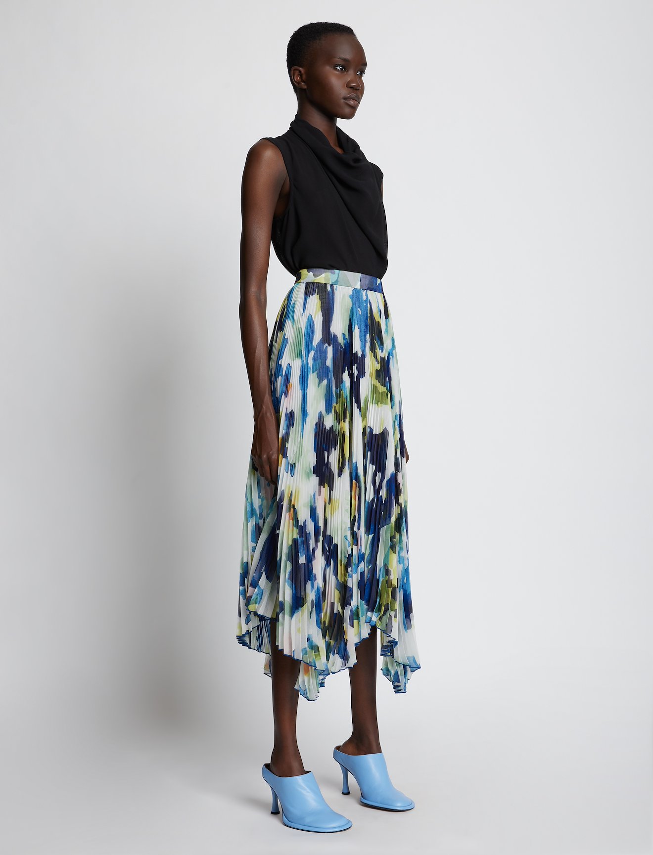 Watercolor Floral Pleated Chiffon Skirt #1