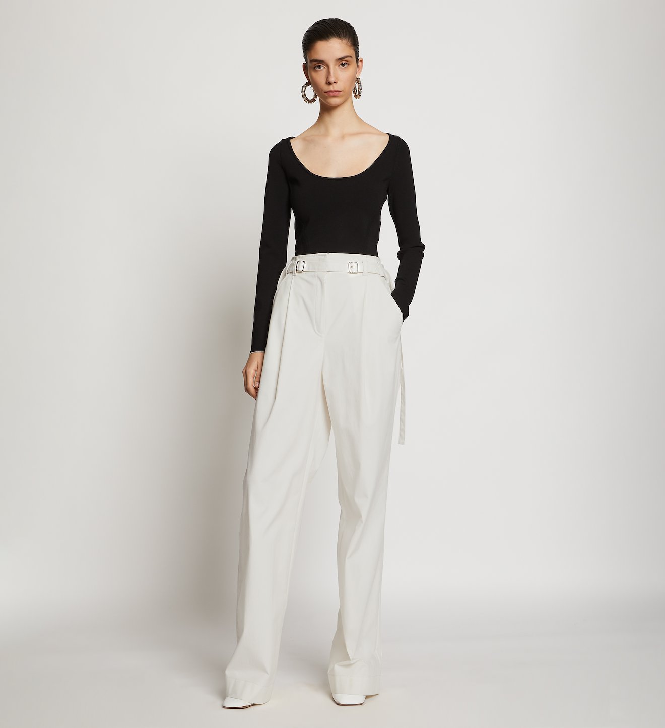 Belted Cotton Twill Pants