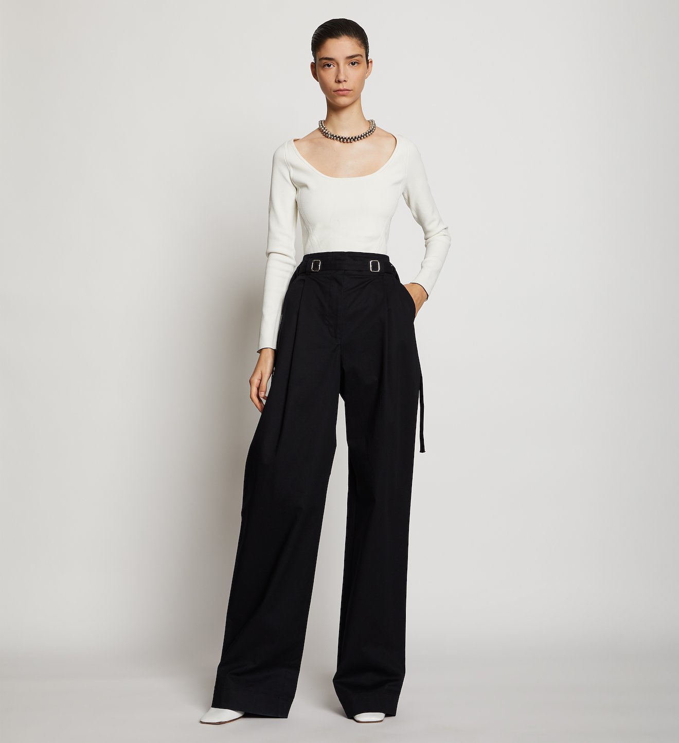 Belted Cotton Twill Pants