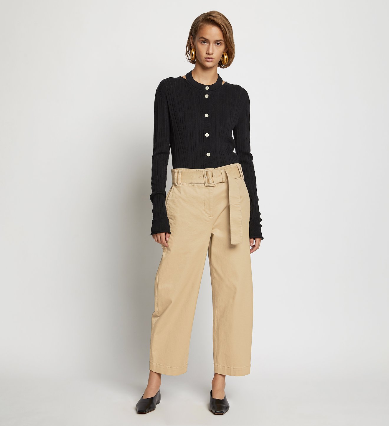 Belted Cotton Twill Pants