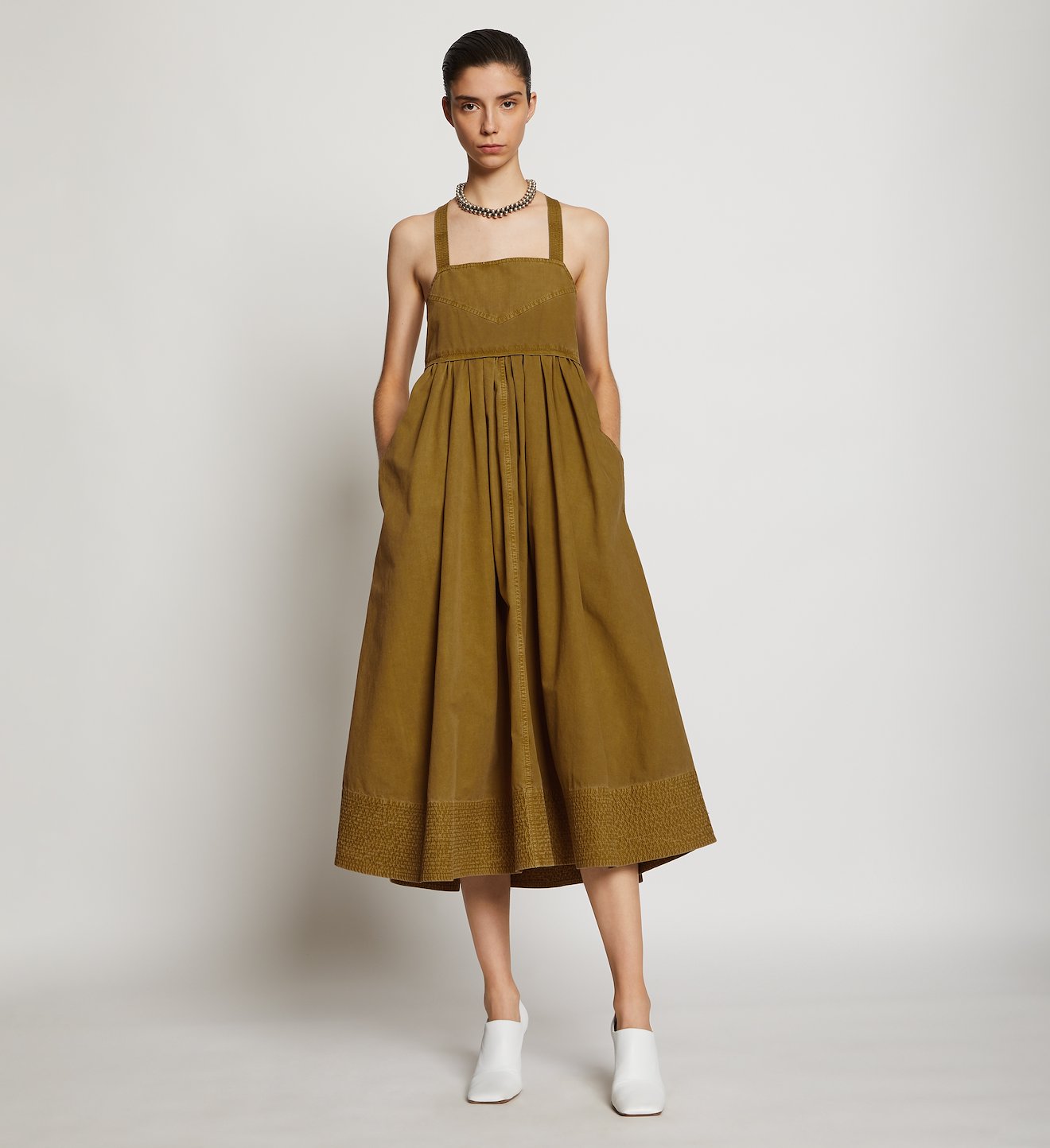 Belted Washed Cotton Apron Dress