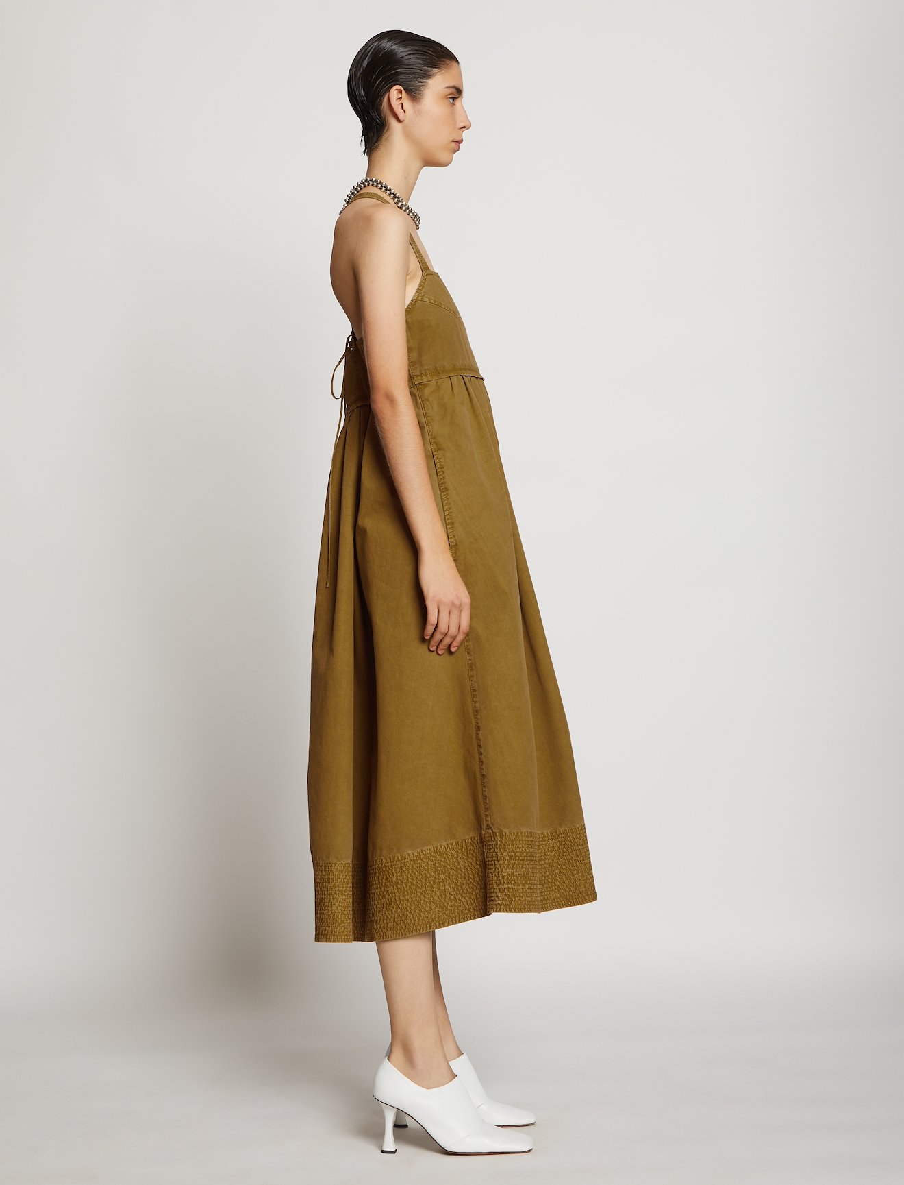 Belted Washed Cotton Apron Dress #1