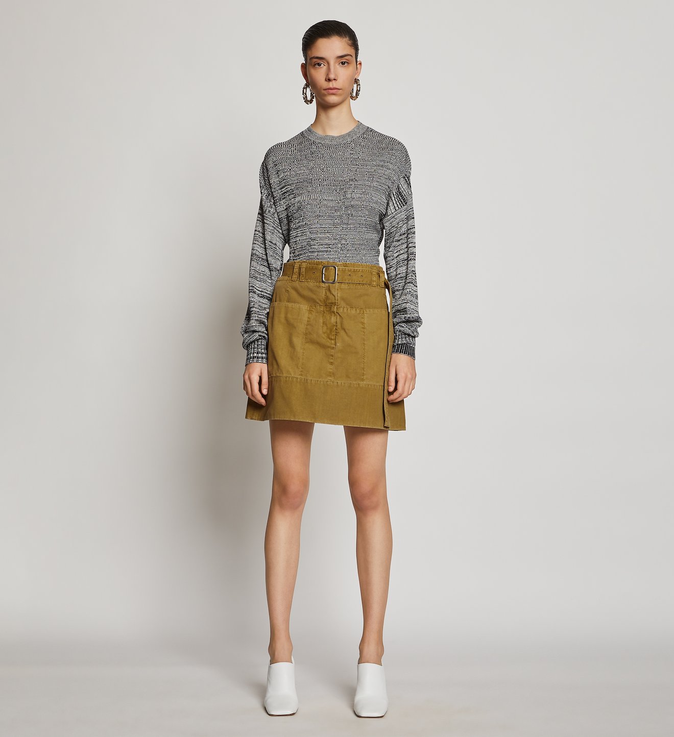 Belted Washed Cotton Skirt