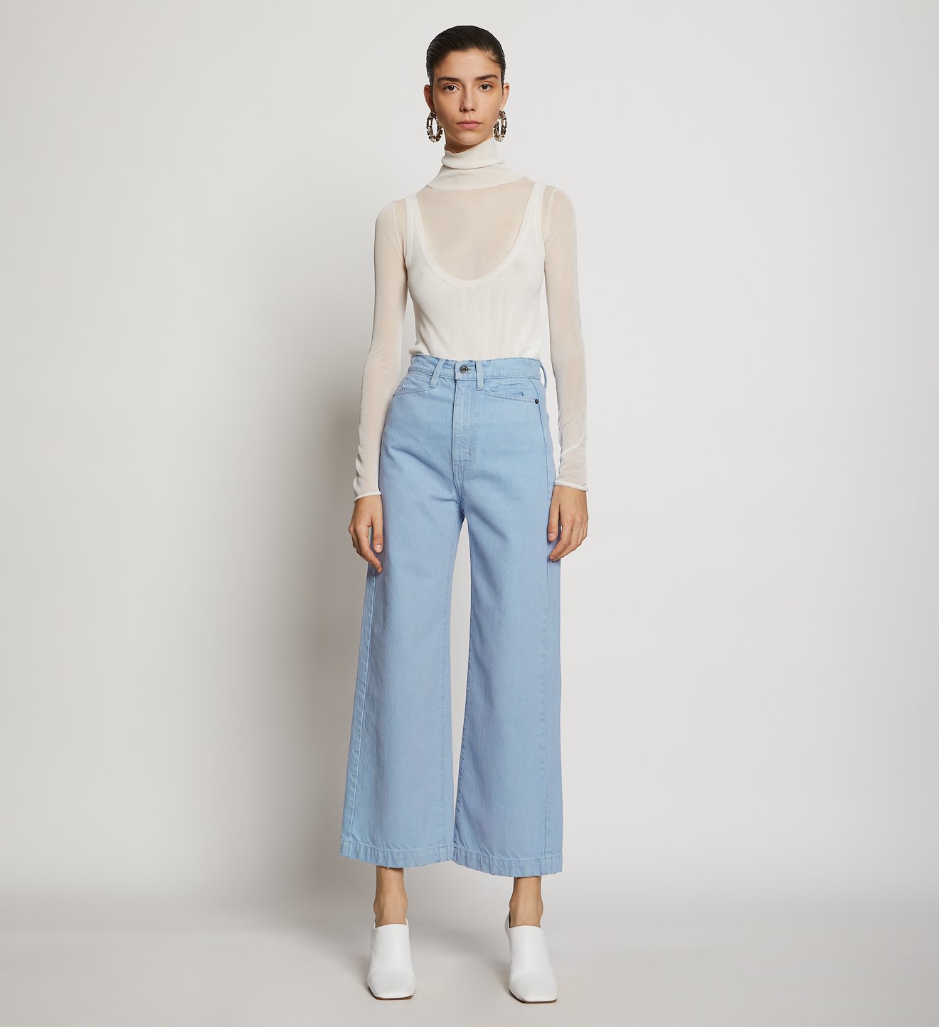 Bleached Denim Wide Cropped Jeans