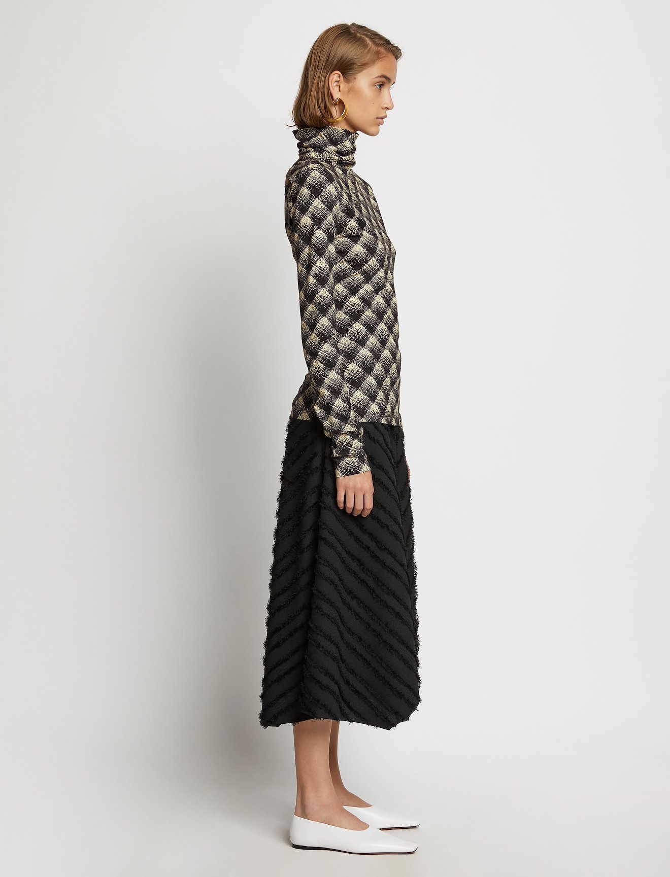 Brushed Plaid Jersey Turtleneck Top #2