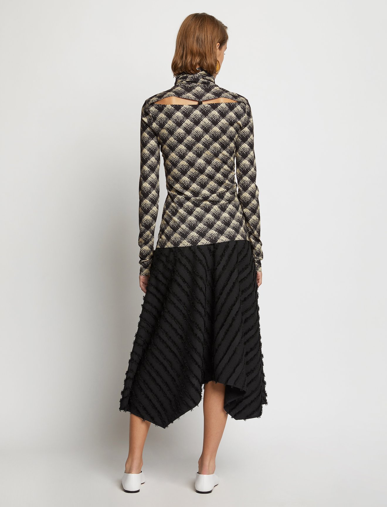 Brushed Plaid Jersey Turtleneck Top #3