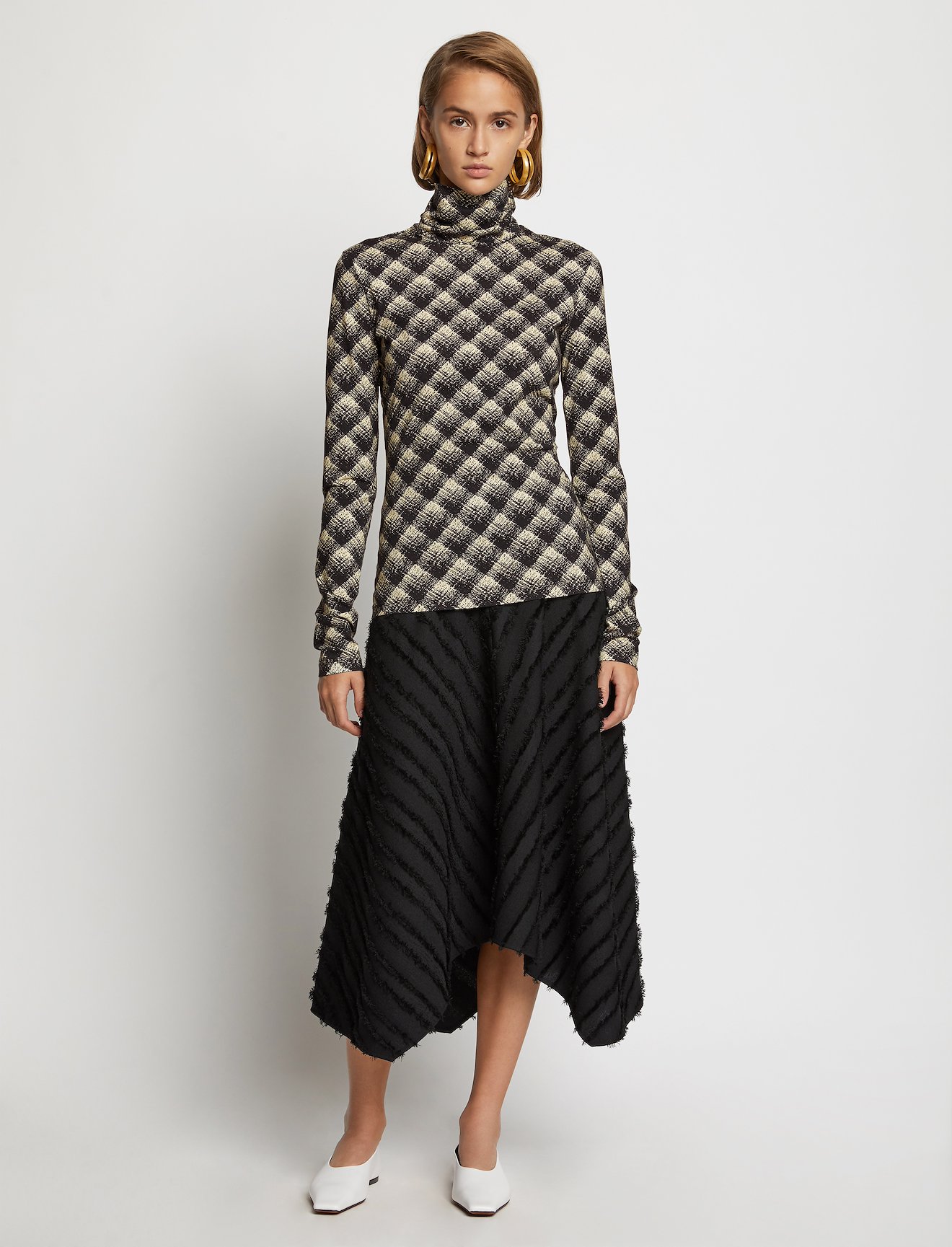Brushed Plaid Jersey Turtleneck Top #1