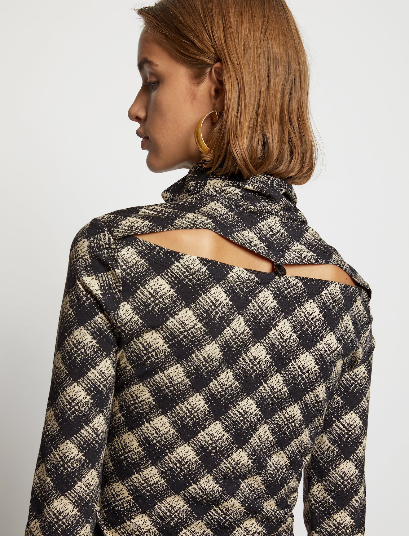Brushed Plaid Jersey Turtleneck Top #4