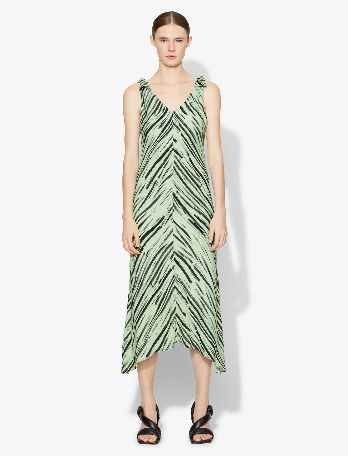 Brushstroke Printed Sleeveless Knot Dress #1