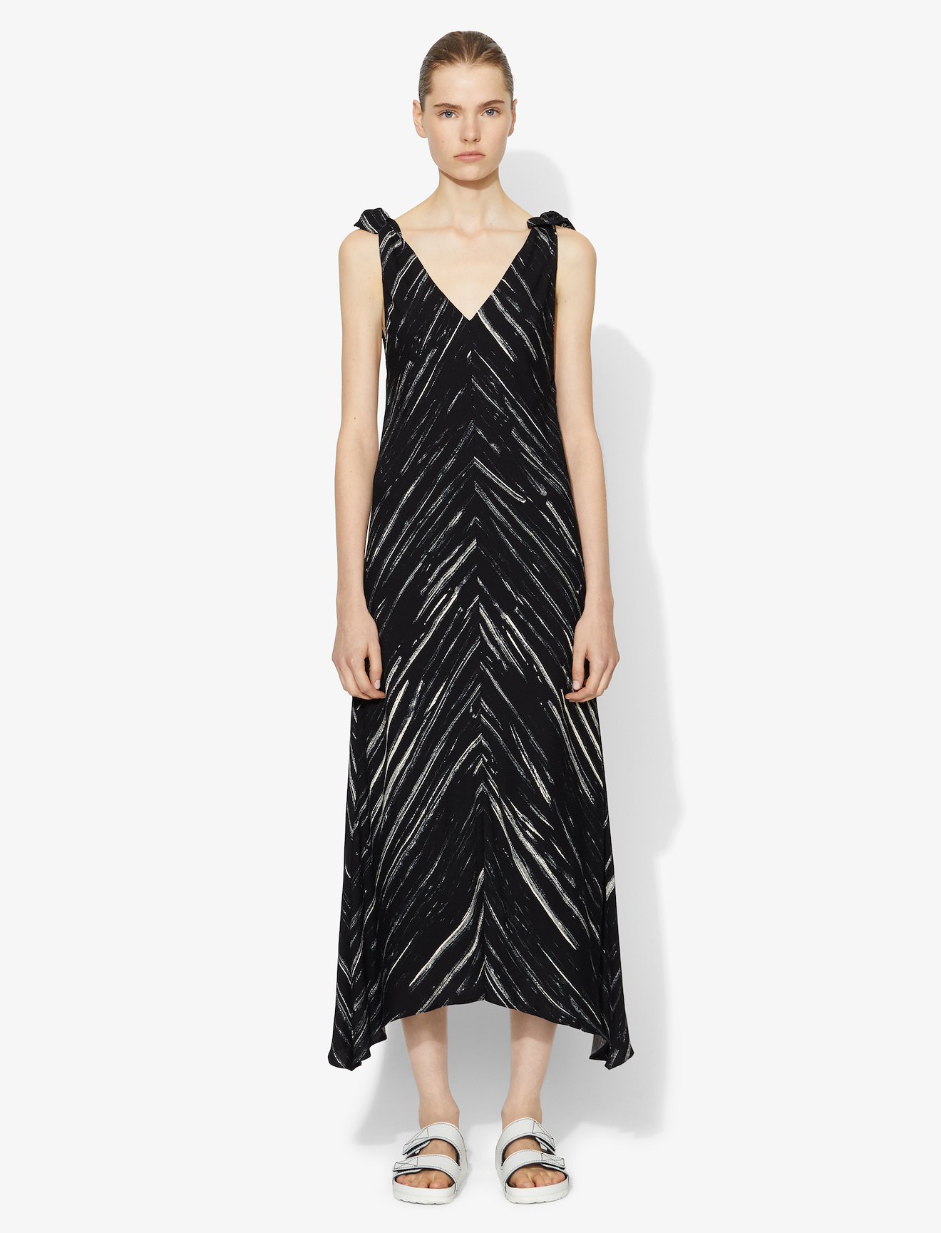 Brushstroke Printed Sleeveless Knot Dress #1