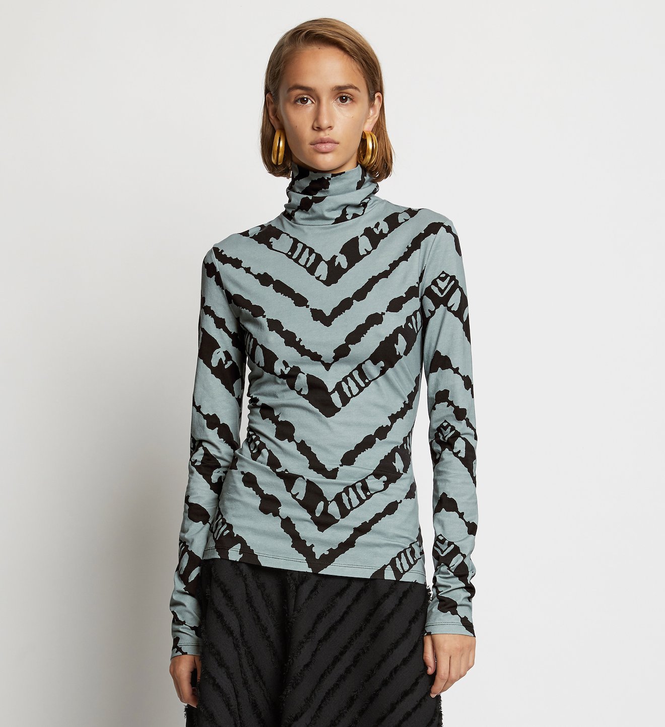 Chevron Jersey Turtleneck Top
