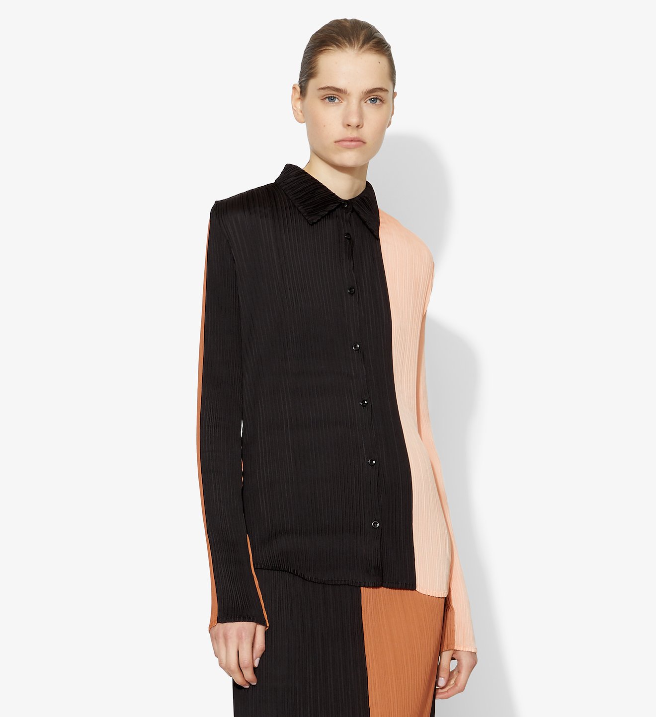 Colorblock Plisse Button Front Top
