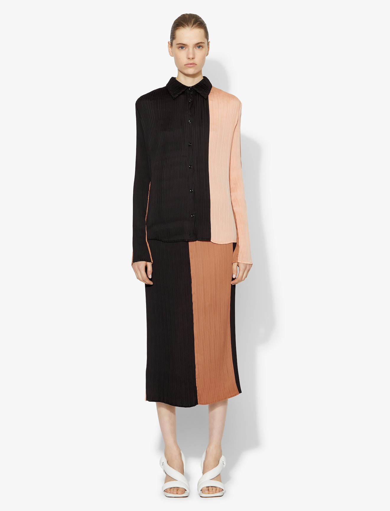 Colorblock Plisse Button Front Top #1