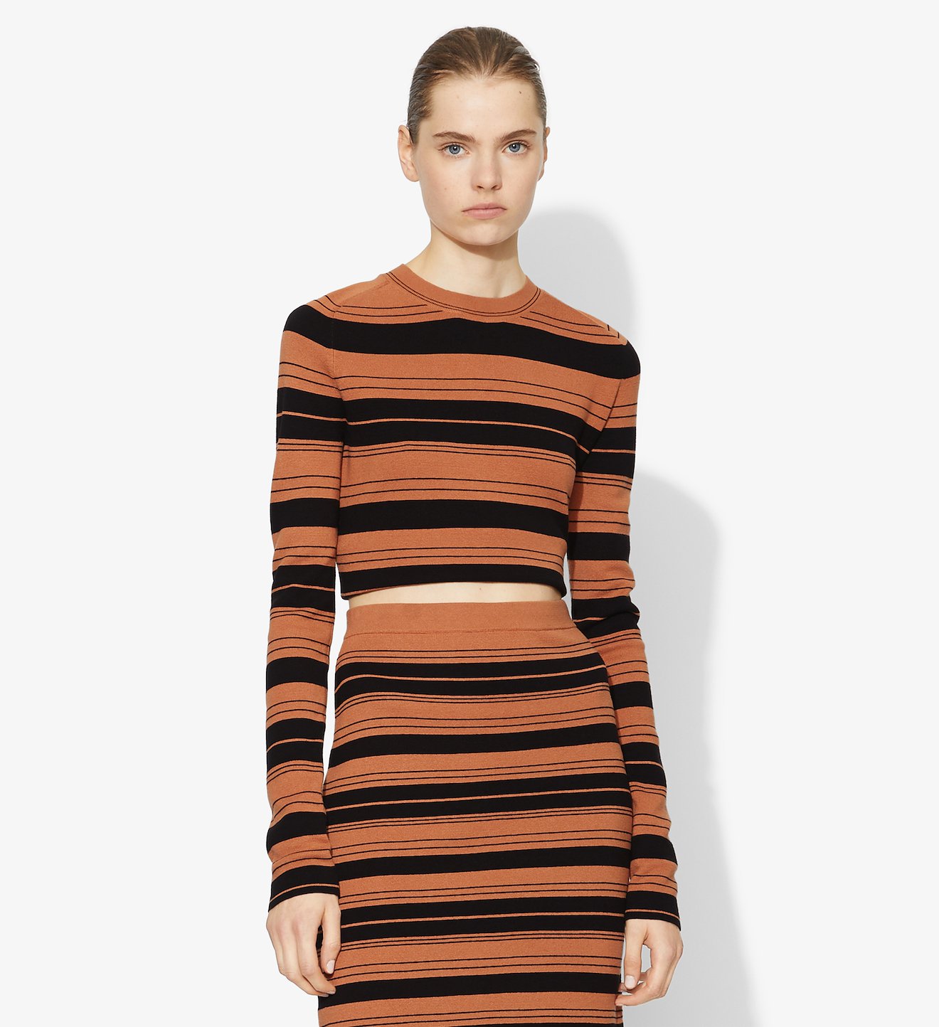 Compact Stripe Cropped Crewneck Pullover