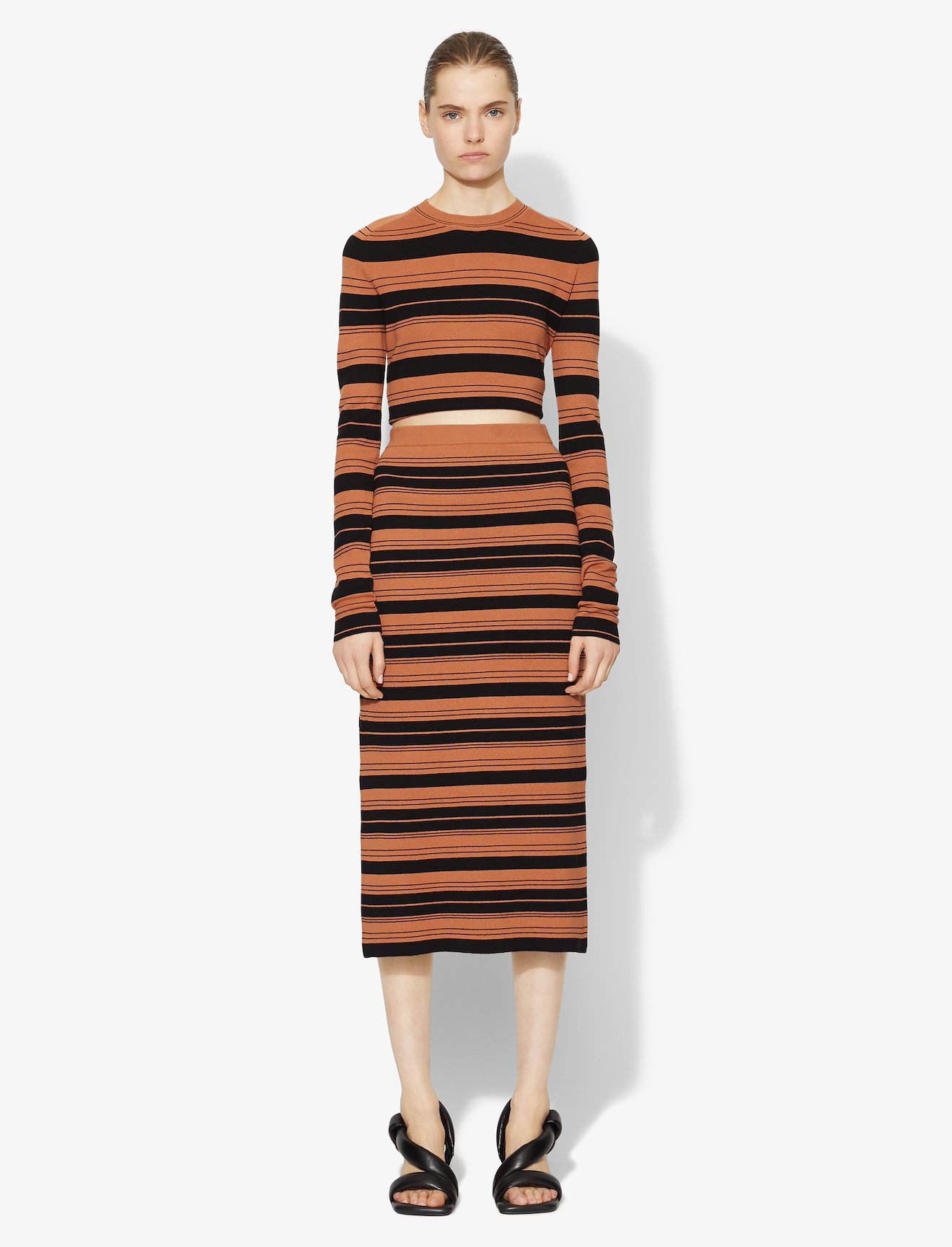 Compact Stripe Cropped Crewneck Pullover #1